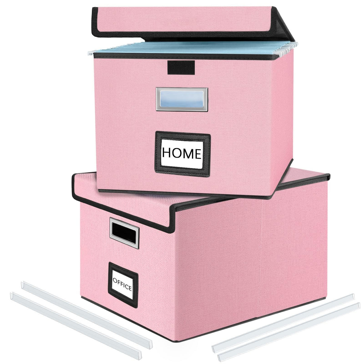File Organizer Box with Lid, Collapsible Faux Leather Hanging File Folder Box Organizer with Plastic Slides, Decorative Home/Office Filing System Boxes for File and Folders Storage