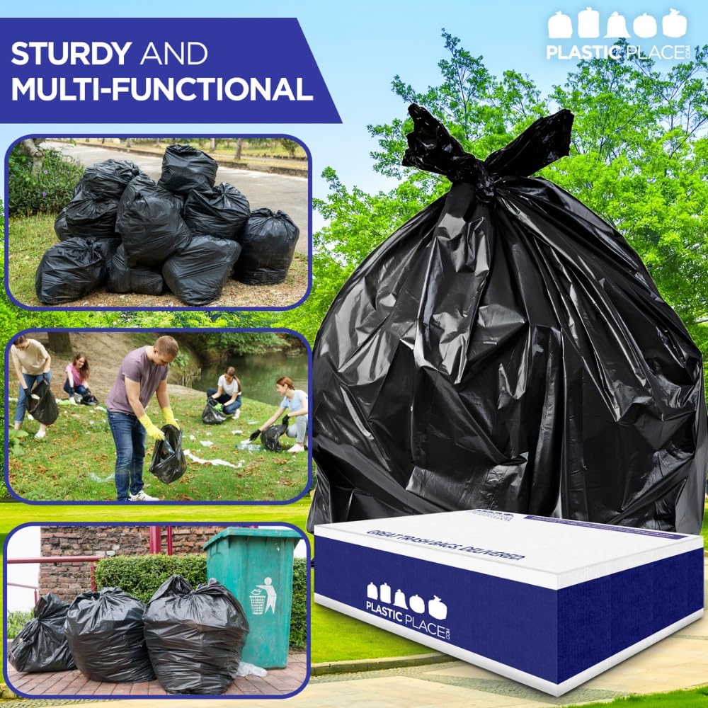 Plasticplace 64-65 Gallon Trash Can Liners for Toter │ 1.5 Mil │ Black Heavy Duty Garbage Bags │ 50” x 60” (25 Count)