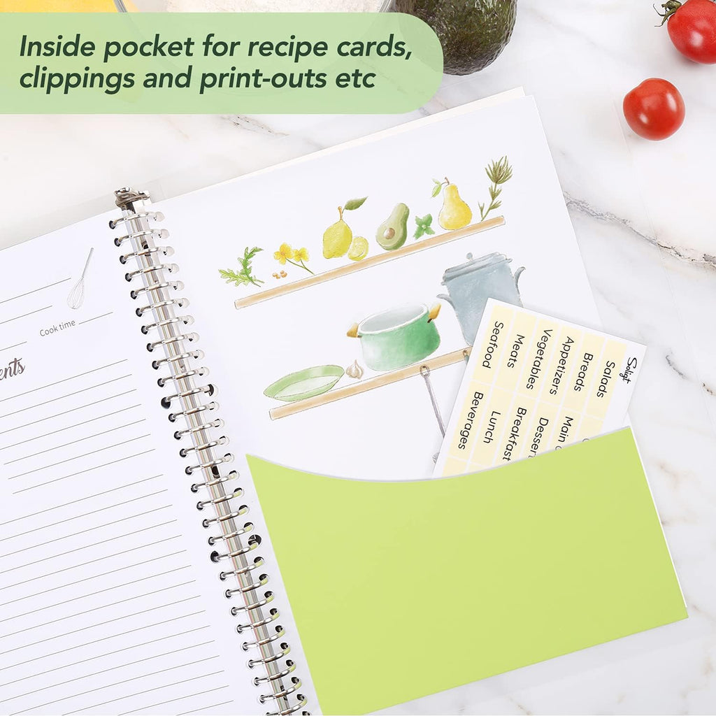 SOLIGT Recipe Book to Write in Your Own Recipes, 9.6’’x12.5’’ Personal Blank Recipe Notebook, Removable Recipe Journal Book Binder with 8 Dividers and 24 Tabs, Hold up to 240 Recipes