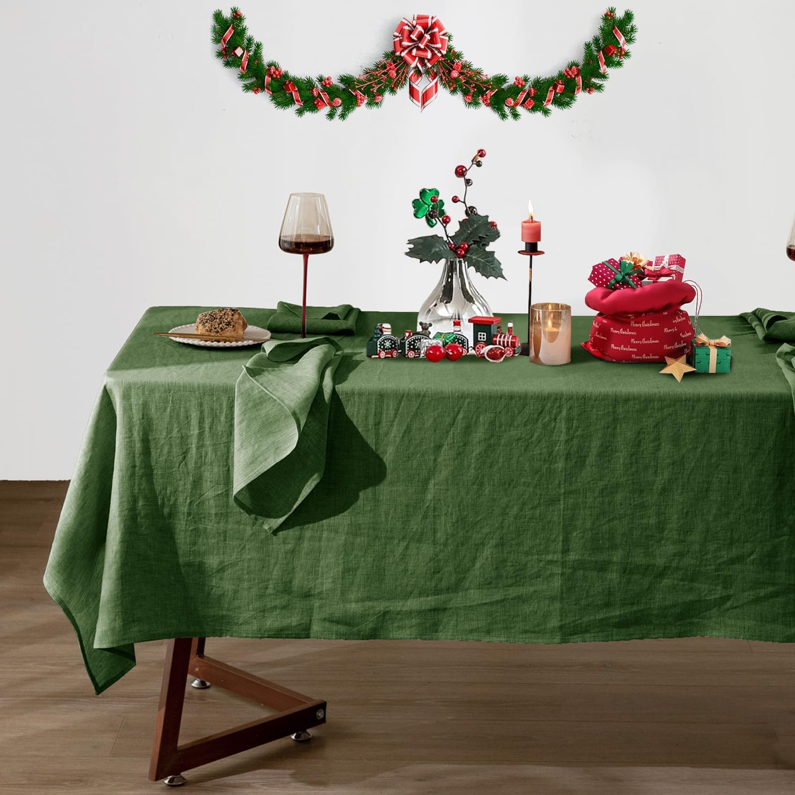 Talasily Linen Tablecloth 100% Pure Linen Table Cloth 60x84 Inches Rectangle Tablecloths Washable Cloths for Kitchen, Dining, Buffet Parties, Holidays, Picnic, Weddings and Restaurants-Caramel