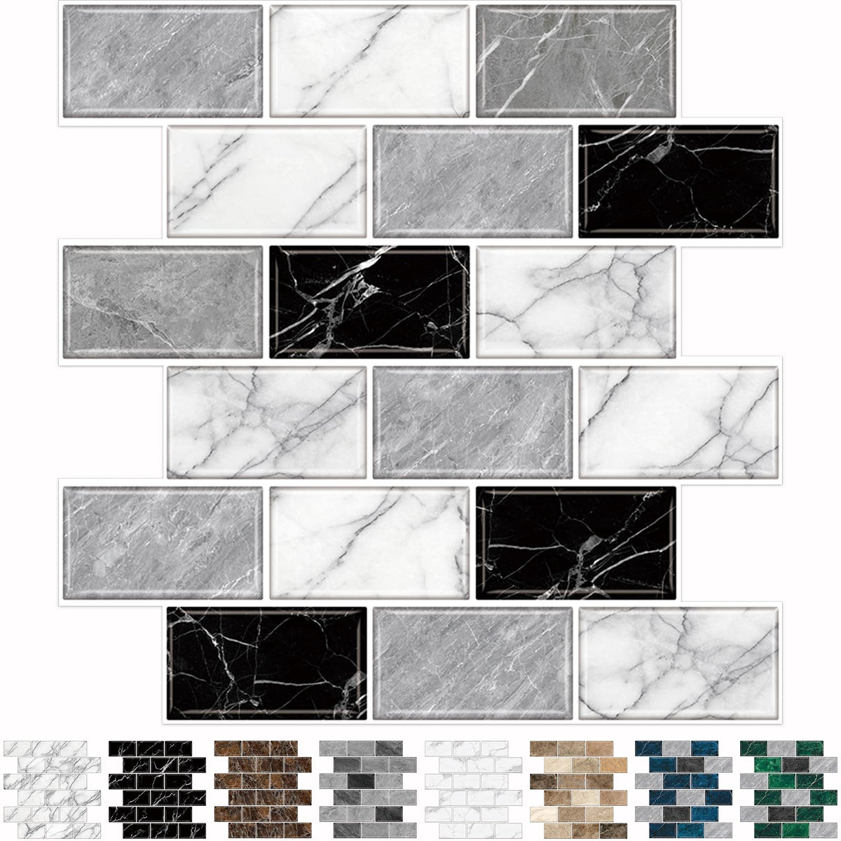 URCOLOR 10-Sheet Back Splashes for Kitchens Peel and Stick,12"x12" Self Adhesive Subway Wall Tiles Stick on backsplash Tiles for Bathroom Black Marble