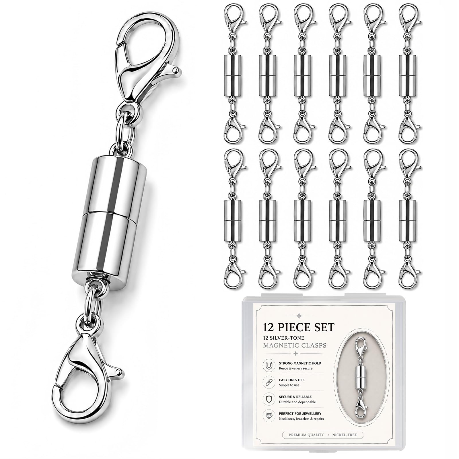 12 Pack Magnetic Necklace Clasps and Closures. Necklace Jewelry Extender with Strong Magnet. for Jewelry Necklace Bracelet Making. Gold and Silver Plating (12Pcs | Gold Cylinder)