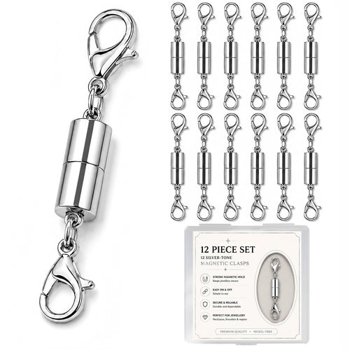 12 Pack Magnetic Necklace Clasps and Closures. Necklace Jewelry Extender with Strong Magnet. for Jewelry Necklace Bracelet Making. Gold and Silver Plating (12Pcs | Gold Cylinder)