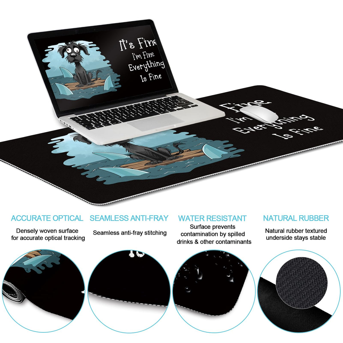 Black Striped Ergonomic Large Desk Mat Set with Wrist Rest