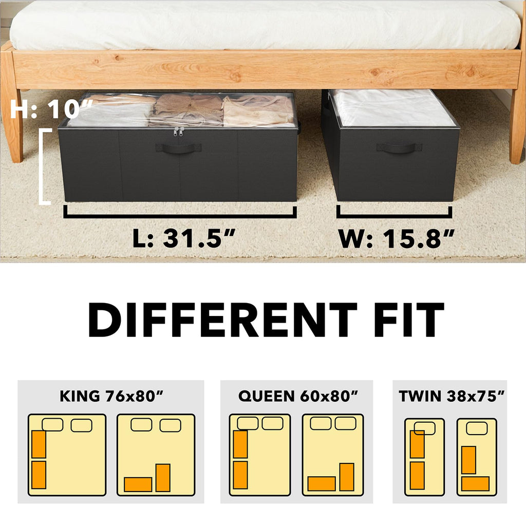 SpaceAid Paquete de 2 Contenedores de Almacenamiento Debajo de la Cama de 10" de Alto, Organizadores Grandes de Almacenamiento Debajo de la Cama con Tapas para Dormitorio, Residencia Estudiantil, Ropa