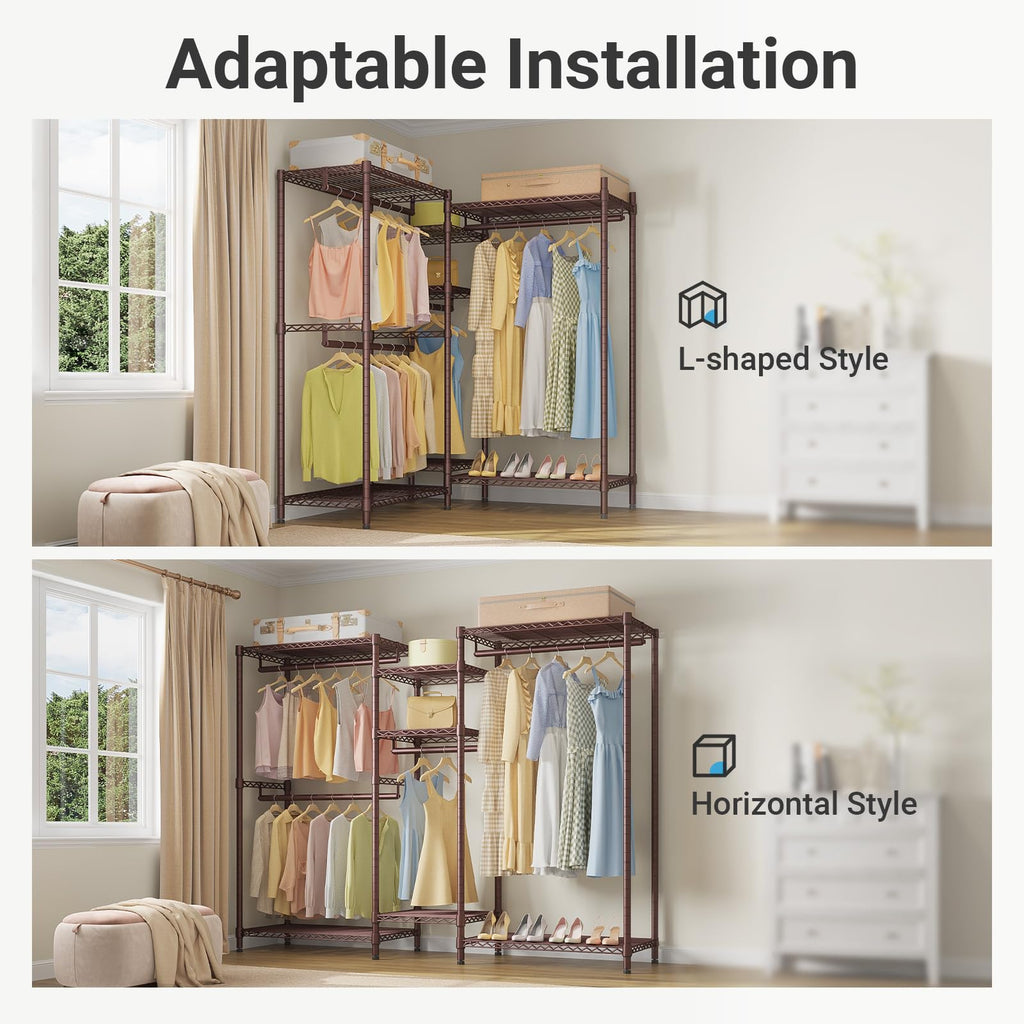 VIPEK Classic V6 Heavy Duty Clothes Rack, 7-Tier Garment Rack with Adjustable Shelves, Portable Closet Organizer with 4 Hanging Rods, Space-Saving, 850lbs Capacity, 68.9" L x 15.7" W x 76.4" H, Black