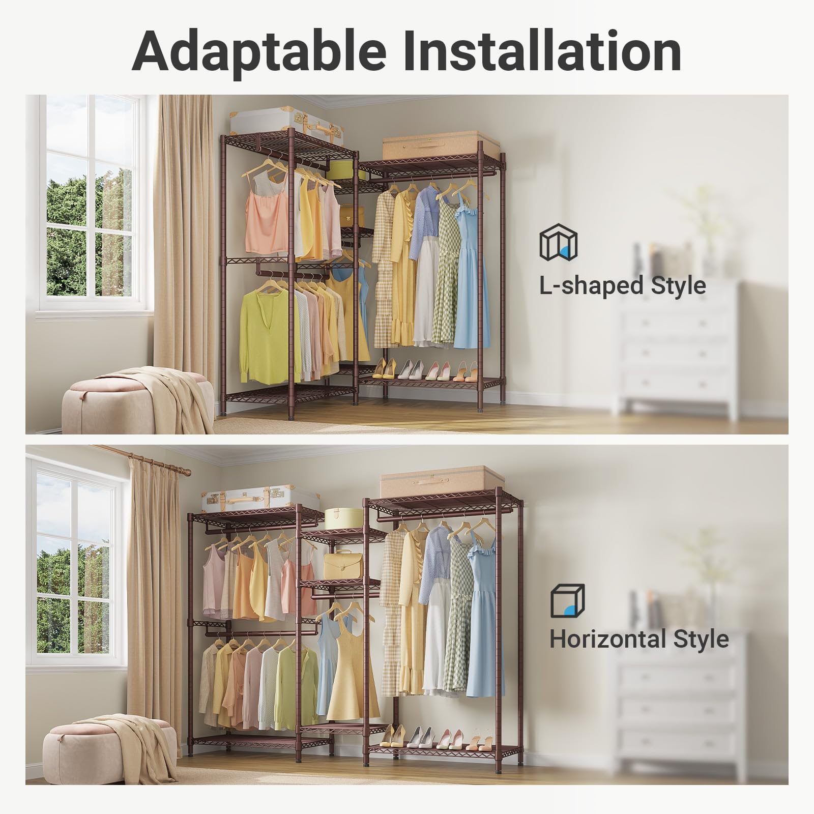 VIPEK Classic V6 Heavy Duty Clothes Rack, 7-Tier Garment Rack with Adjustable Shelves, Portable Closet Organizer with 4 Hanging Rods, Space-Saving, 850lbs Capacity, 68.9" L x 15.7" W x 76.4" H, Black