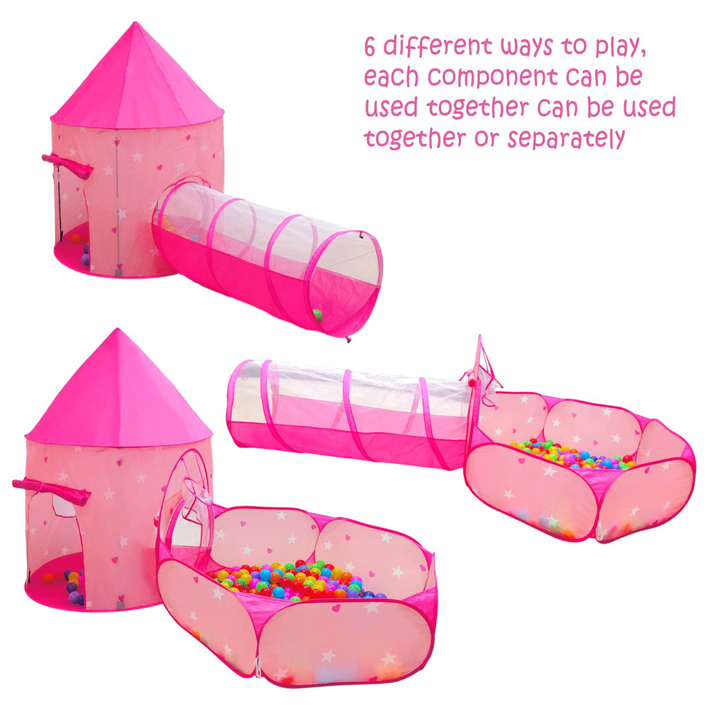GeerWest 3PC Dinosaur Tent for Girls with Kids Ball Pit, Kids Play Tents and Crawl Tunnel for Toddlers, Pink Pop Up Playhouse Toys for Baby Indoor& Outdoor Tent Games, Birthday Kid’s Gifts