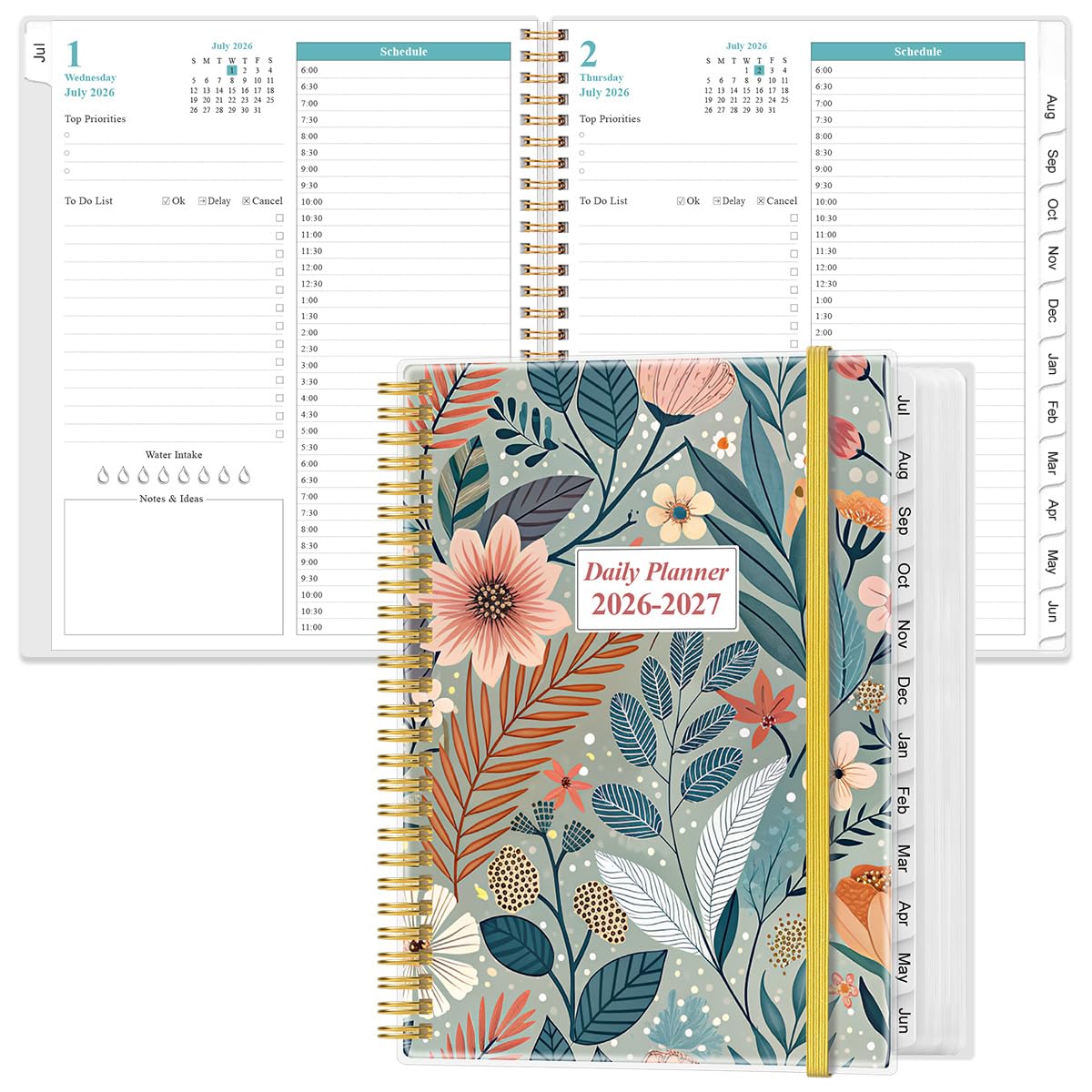 2026-2027 Daily & Monthly Planner - One Page Per Day, Daily Planner from July 2026 to June 2027, Planner 2026-2027 with 12 Monthly Tabs, 6.4" x 8.5", Black