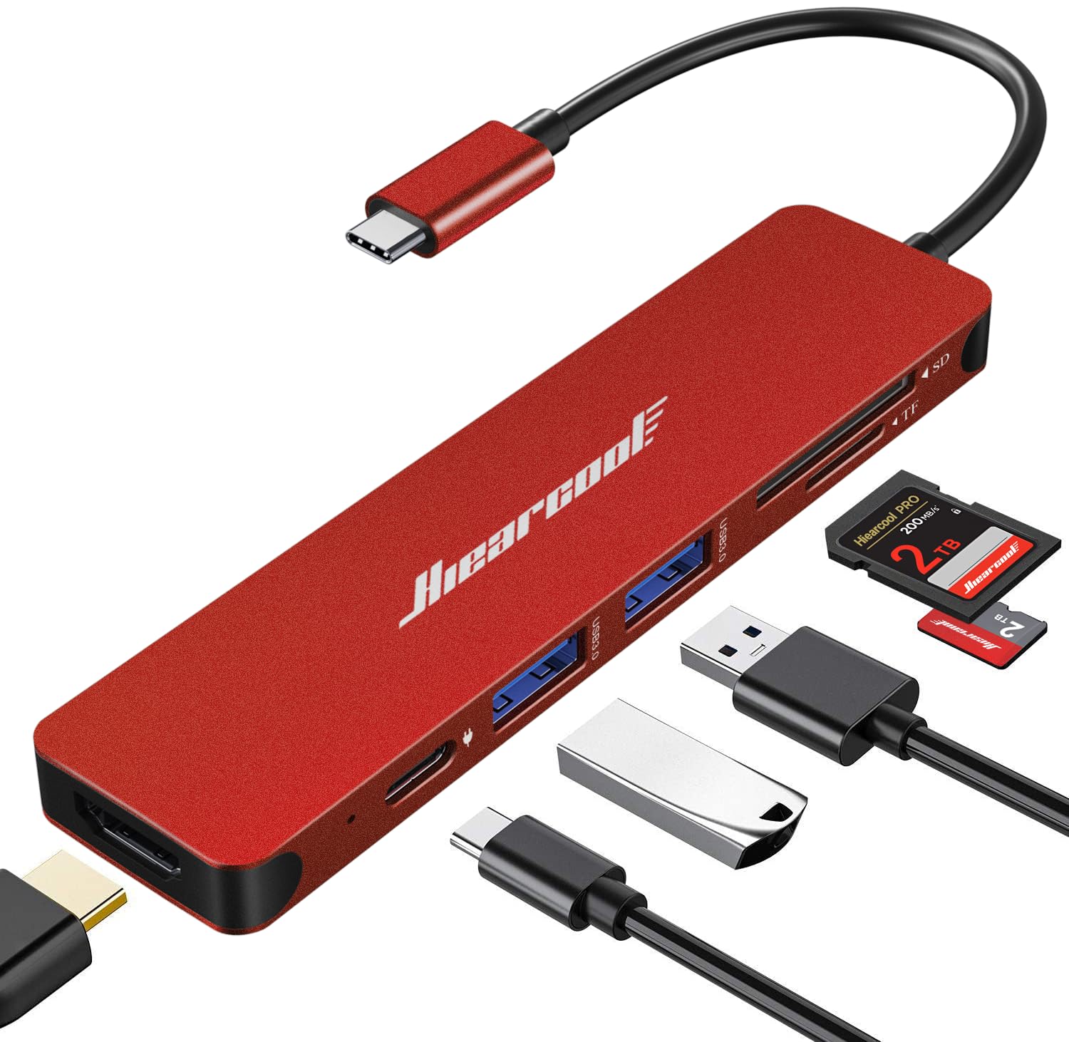 Hiearcool USB C Hub Multi-Port Adapter, 7-in-1 USB-C Dongle with 4K HDMI 100W PD SD/TF Card Reader, USBC Dock Compatible for MacBook Pro/Air Dell XPS Lenovo HP and Other Windows Laptops-Sliver White