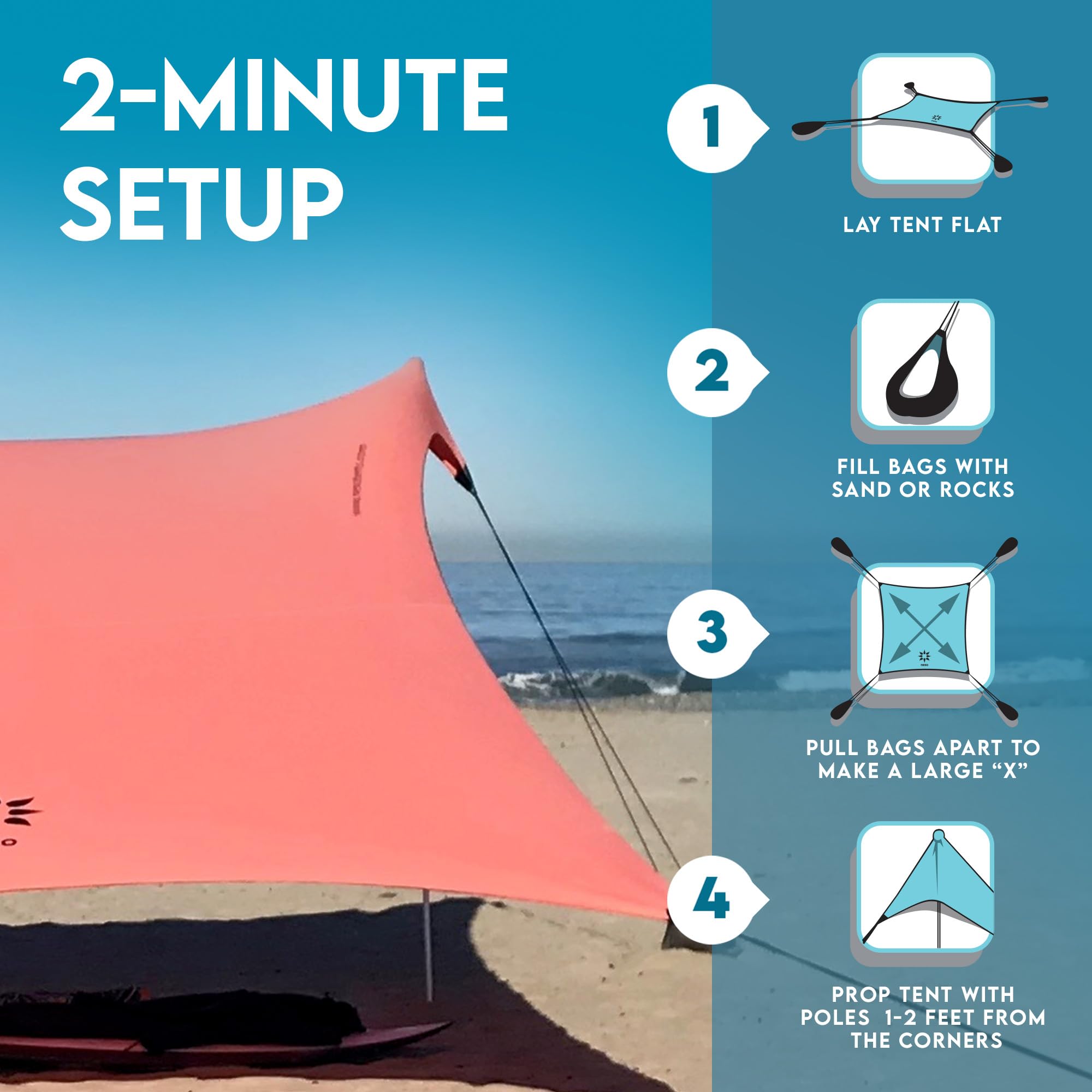 Neso Gigante Portable Beach Tent Sun Shelter - Lightweight Beach Shade Canopy - Easy Setup for Family Outings - Patented Reinforced Corners - UPF 50+ - 8ft Tall, 11 x 11ft - Save The Whales