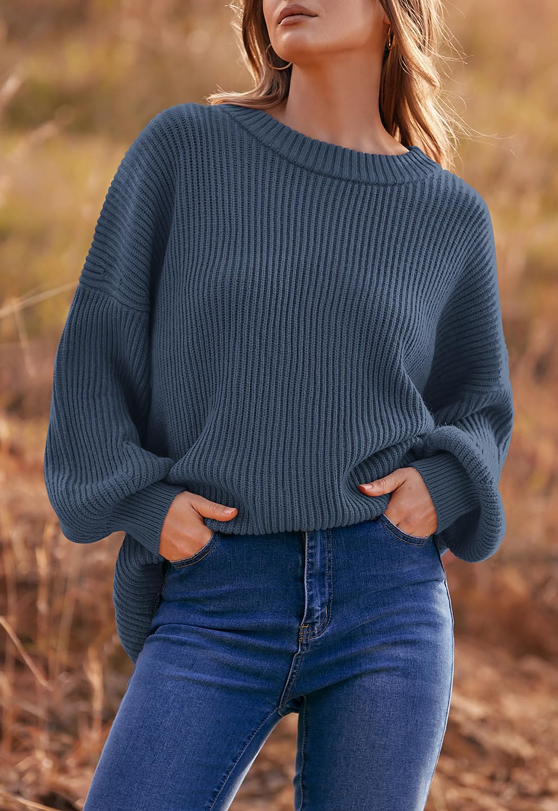 PRETTYGARDEN Womens Sweaters Spring 2026 Oversized Chunky Knitted Pullover Sweater Casual Long Sleeve Crewneck Cute Sweaters