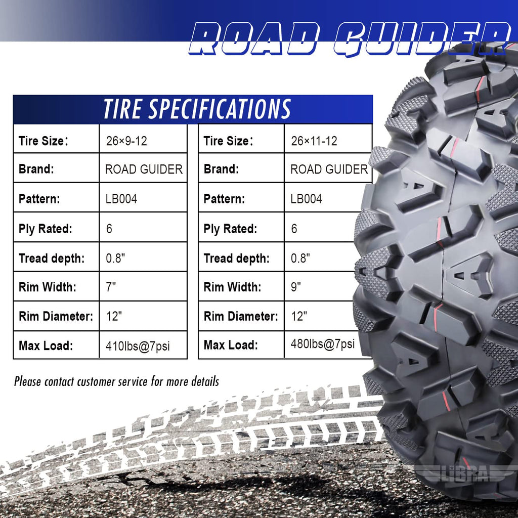 Roadguider ATV/UTV Tires 26x9-12 26x9x12 6PR 10277, Set 4 …