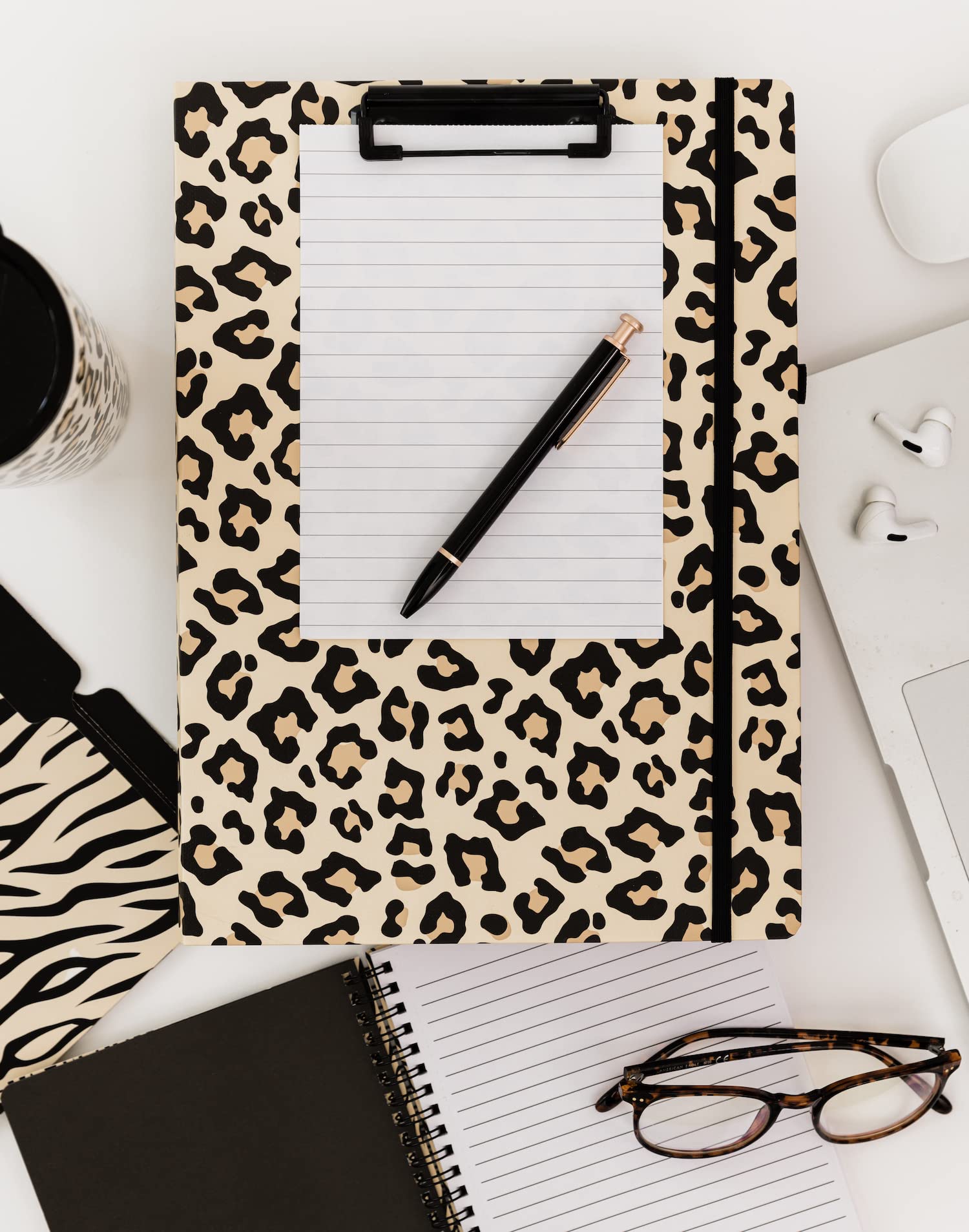 Steel Mill & Co Cute Clipboard Folio with Refillable Lined Notepad and Interior Storage Pocket, Black and White Padfolio for Work, Black Dots