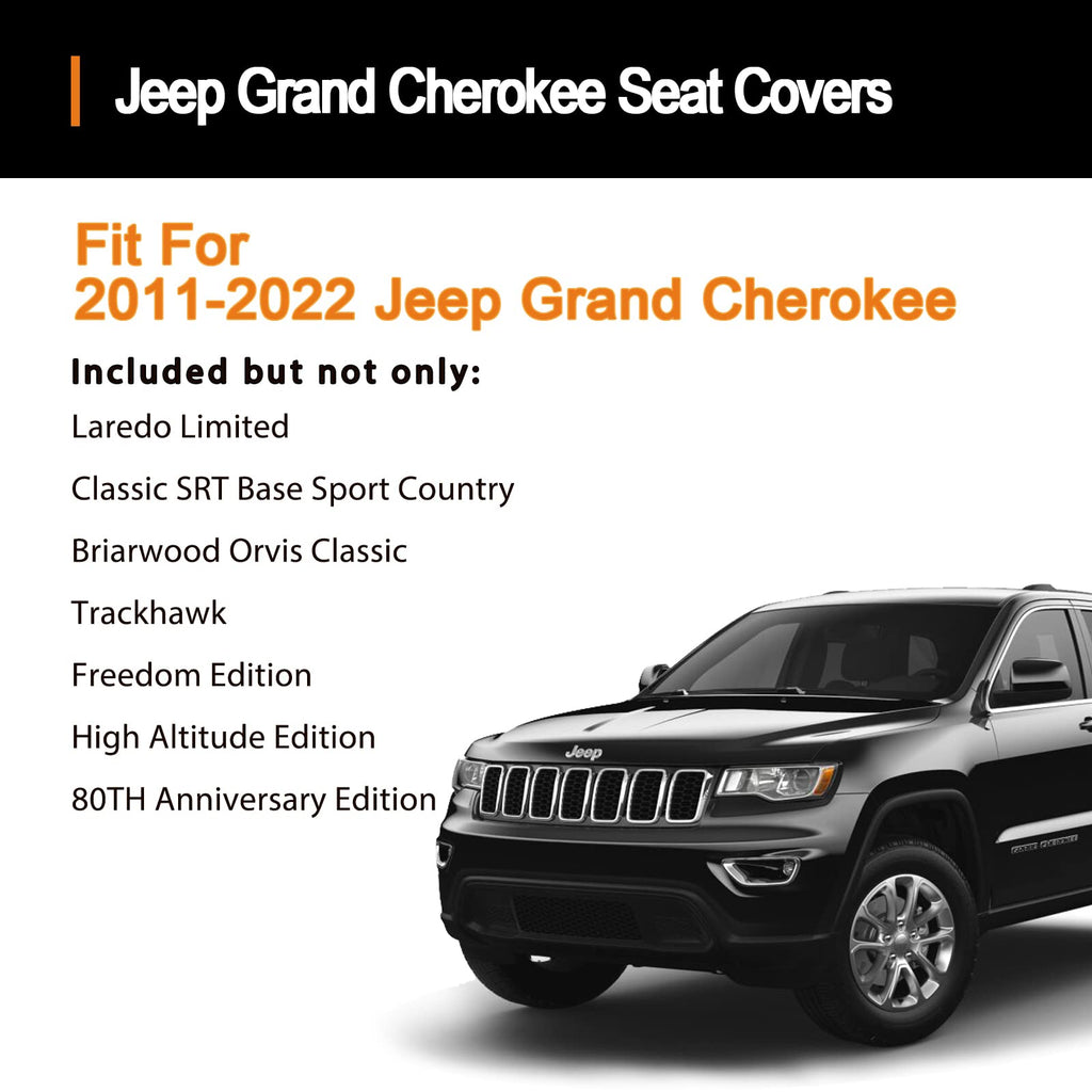 Huidasource Grand Cherokee Seat Covers, 2 Pieces Waterproof Leather Customized Car Seat Cushion Covers Protectors Compatible with Jeep Grand Cherokee 2011-2022 (2Pcs Front/Black)