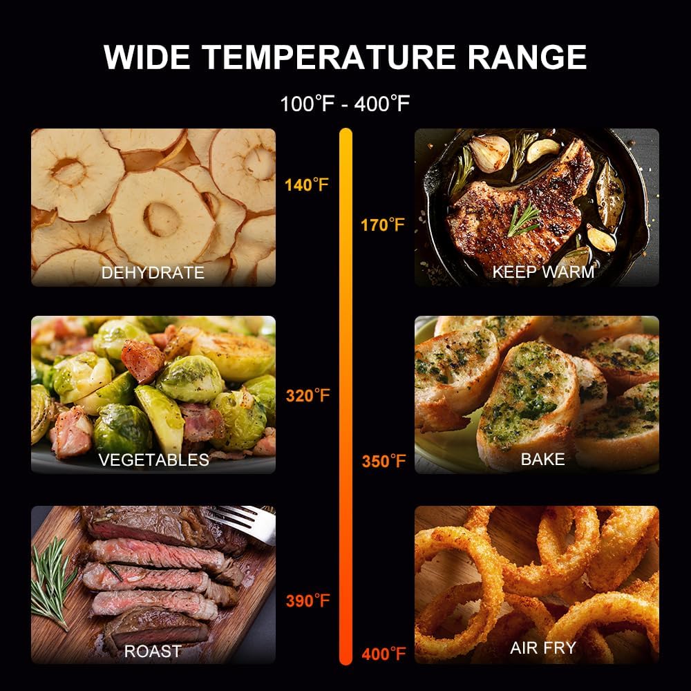 RAMJOY Air Fryer 6.8 Quarts, 10-in-1 Functions, Air Fry, Roast, Bake, Broil, Dehydrate, Large & Compact Air Fryers, Nonstick & Dishwasher-Safe Airfryer Basket, Stainless Steel Air Fryer, Metal Grey