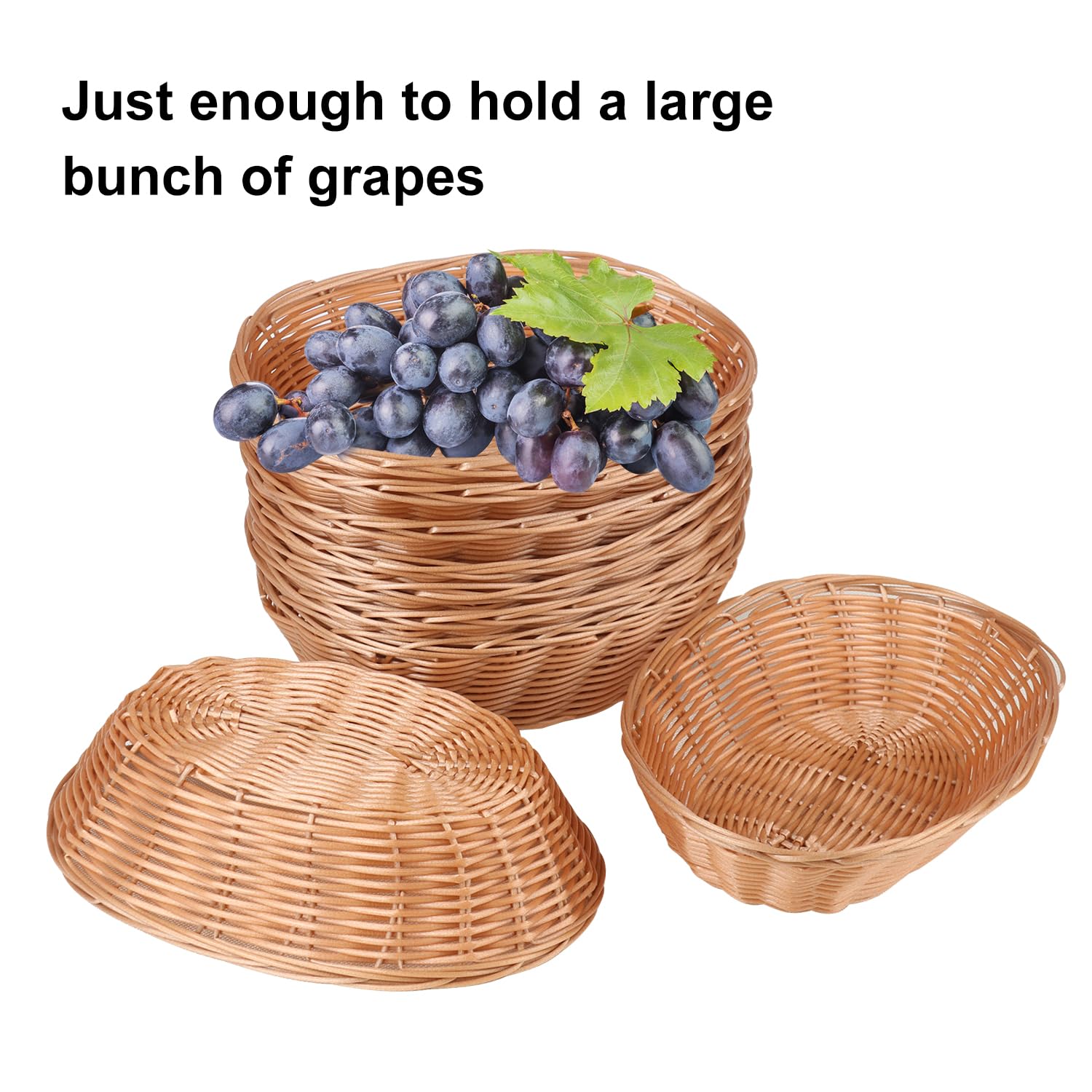 GNIEMCKIN 12 Pack Round Poly Wicker Basket, Diameter 9.5 In, Brown, Plastic, Polypropylene