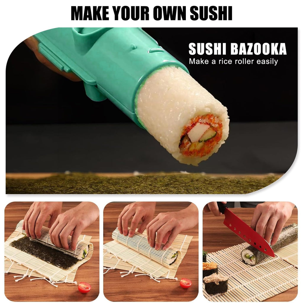 SmileTools Sushi Making Kit, 22pcs Roller Maker for Beginners With Guide Book, Bazooka, Knife, Mat, Avocado Slicer, Chopsticks, Sauce Dishes & More - Sushi Lover's Gift