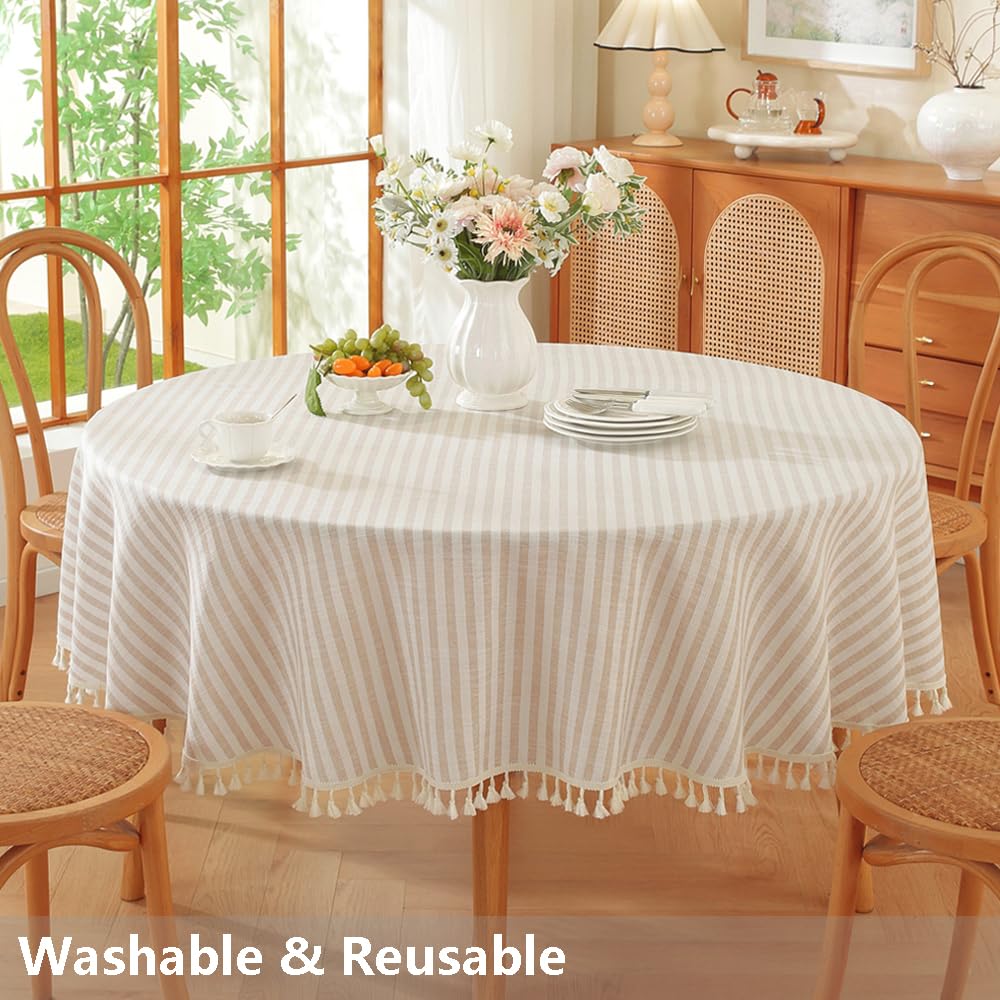 TruDelve Cotton Table Cloth Square Tables Beige Striped Tablecloths Fall Outdoor Tablecloth for Picnic Table Cover (Beige,55"x55",Square)