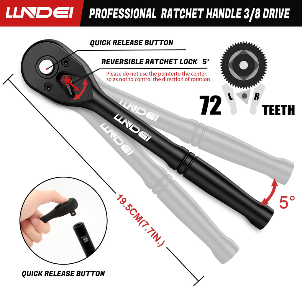 LLNDEI 1/2 inch Drive Deep Impact Socket Set, 37 Piece Standard SAE 3/8" to 1-1/4" | Metric 8 to 24mm, Includes Spark Plug Socket (16, 21mm), CR-MO Universal Joint, Extension Bars and Adapter