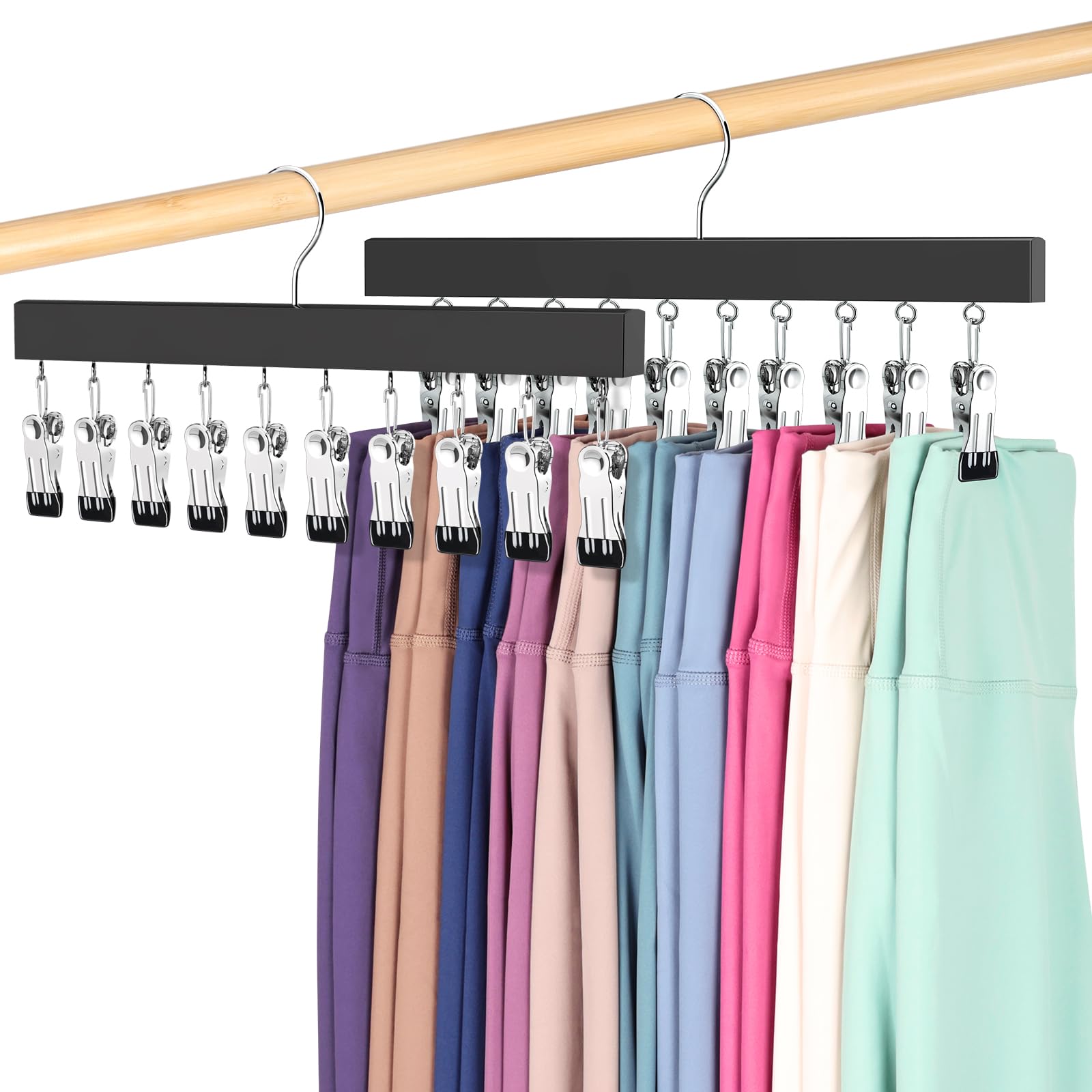 Legging Organizer for Closet, Pants Hangers with Clips Holds 20 Leggings, Jeans, Hats, Shorts, Socks, 360° Rotating Space Saving Hanging Lightweight Garment Hanger Storage 2Pcs