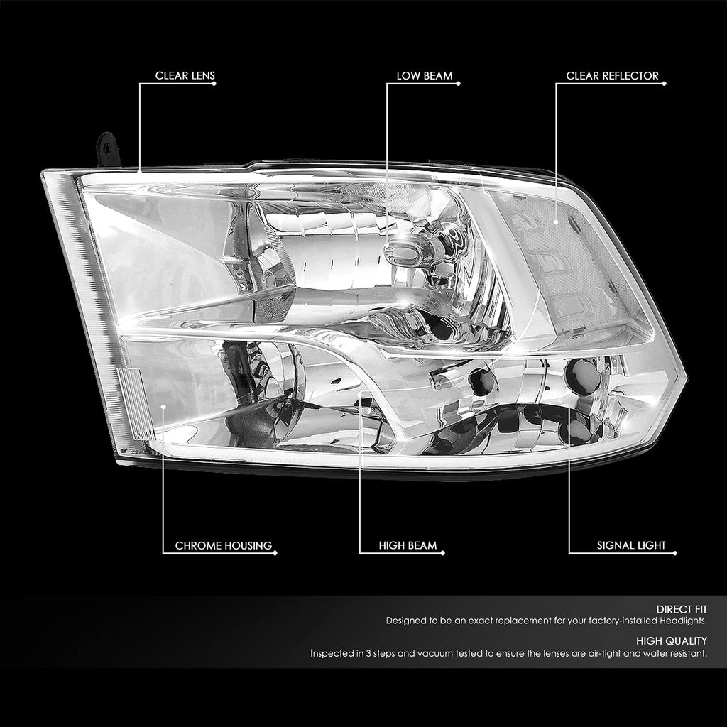 DNA Motoring HL-OH-DR09QUA-BK-CL1 Black Housing Headlights Replacement Compatible with 10-18 Ram 1500-5500, Fit Dual or Quad Headlight Models