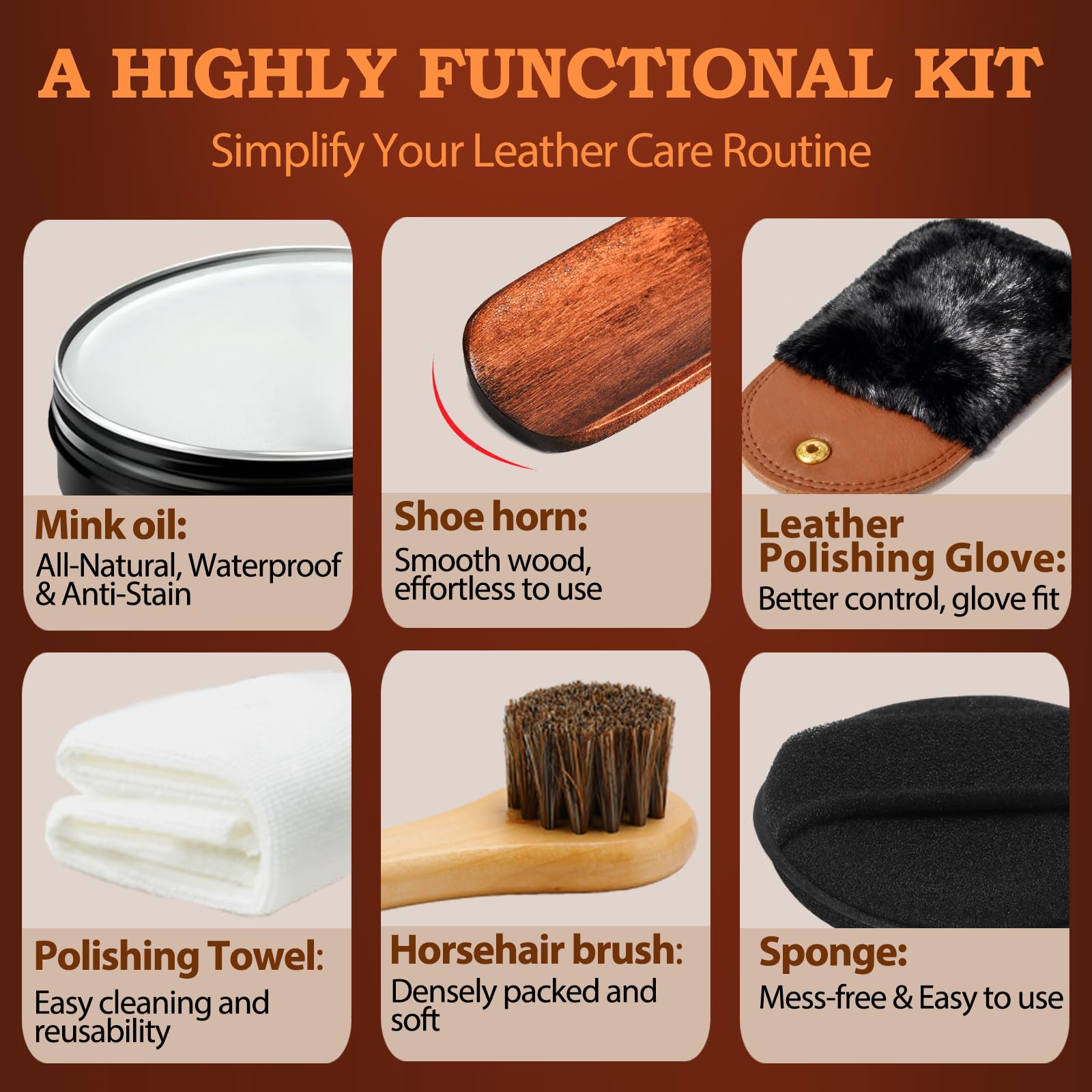 Feilove 4-in-1 Mink Oil Leather Conditioner and Cleaner 3.52 oz - Premium Waterproof Formula for Boots and Shoes