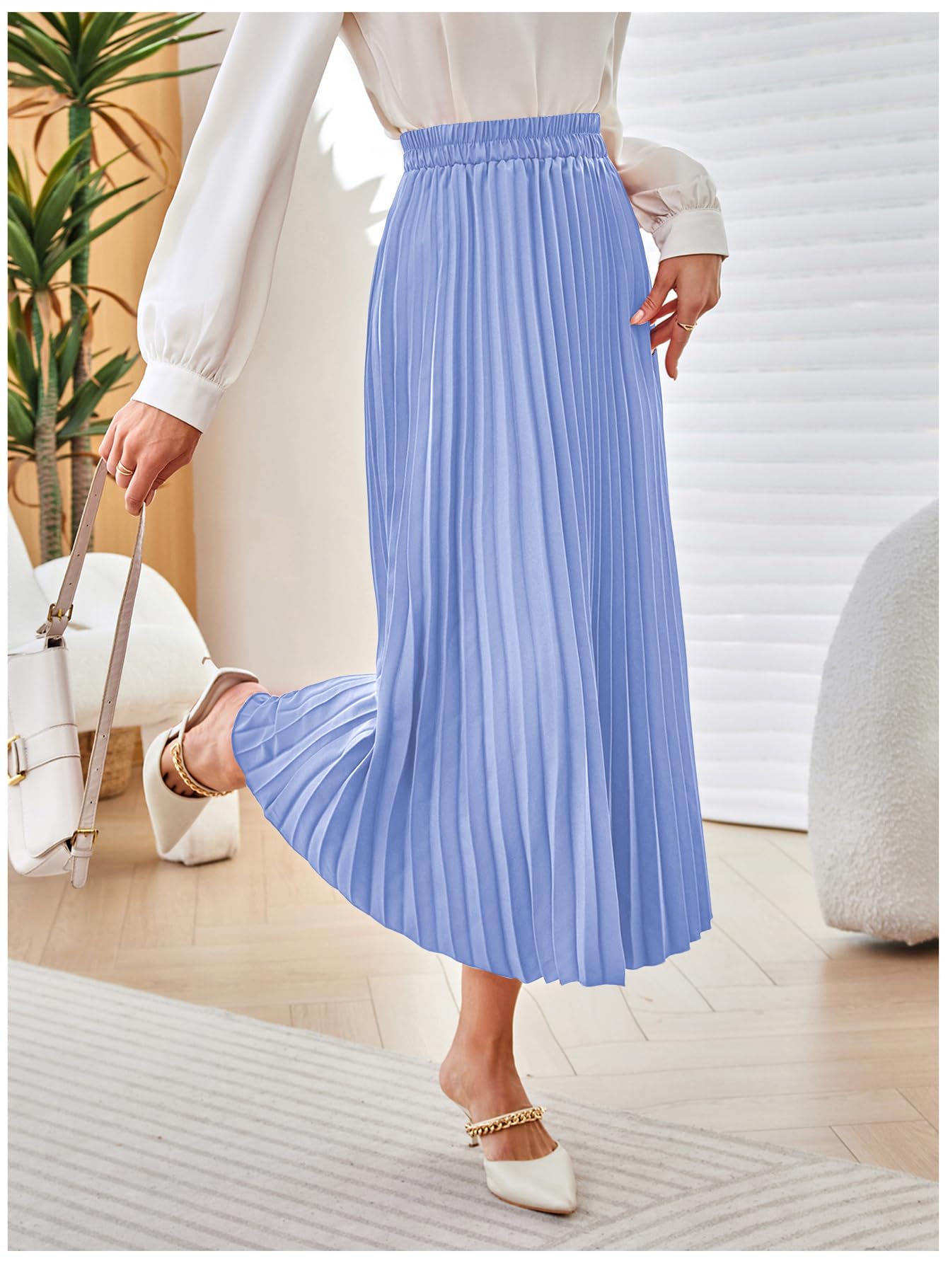 SweatyRocks Women's Casual Solid Longline Pleated Long Skirt