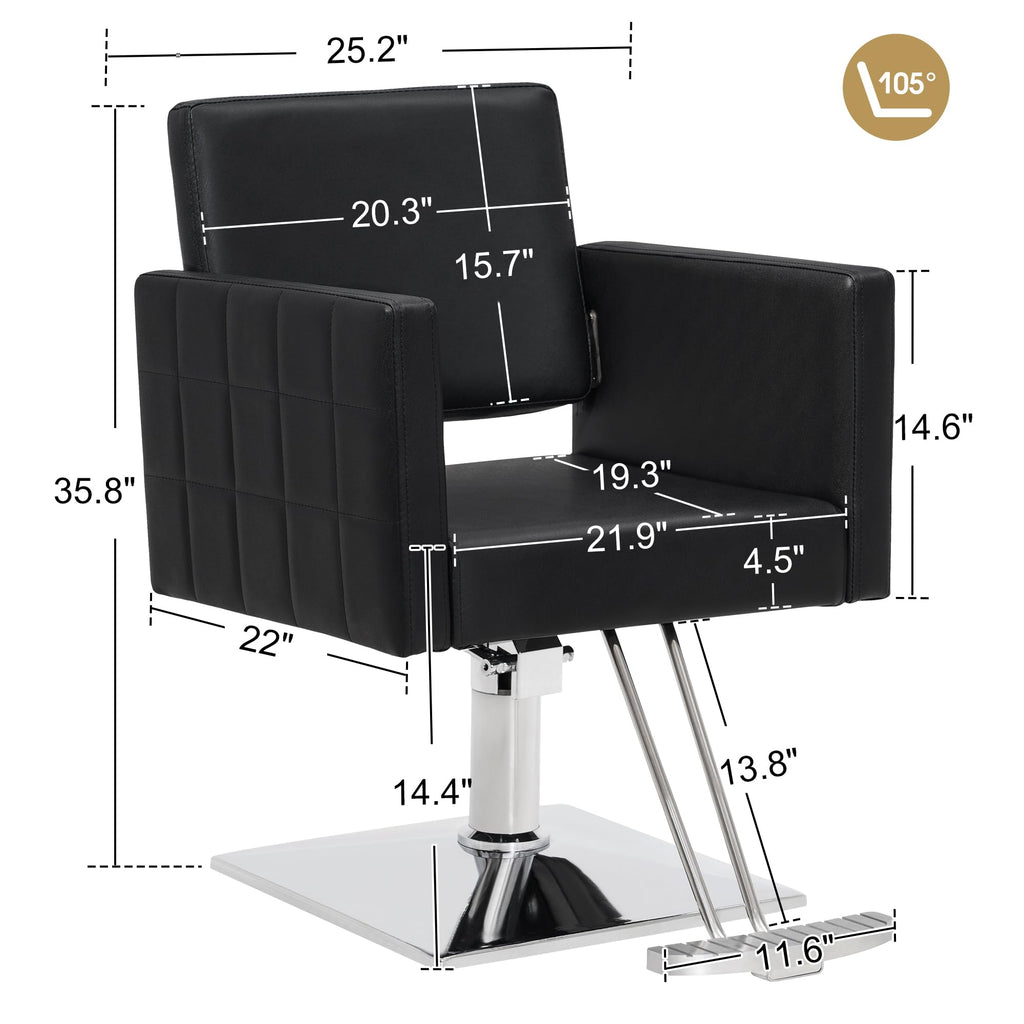 BarberPub Salon Chair for Hair Stylist, Hydraulic Stylist Chair, Adjustable Height, PVC Leather, 360 Degrees Swivel, Barbershop, Home Salon, Adult 8821 (Black)