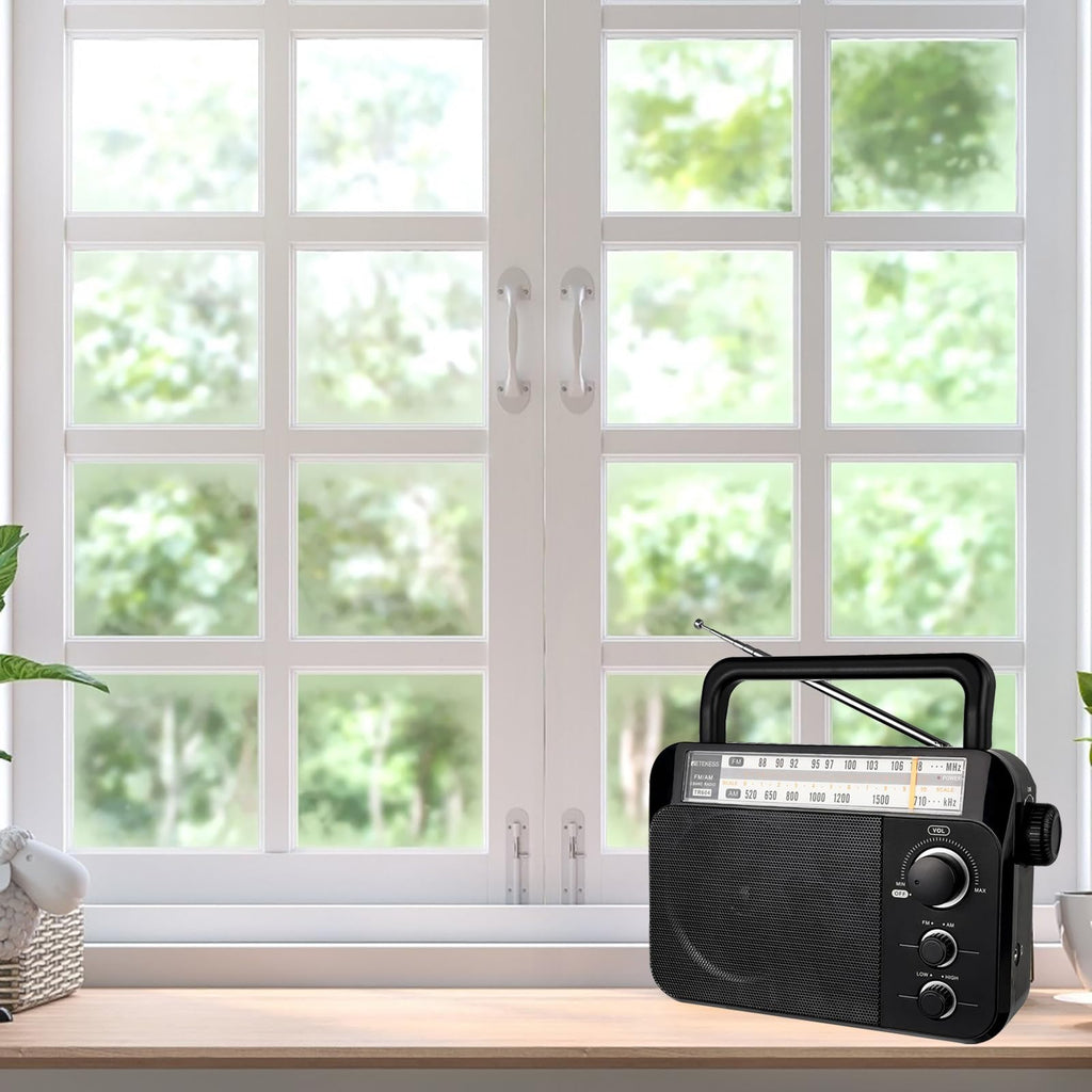 Retekess TR604W AM FM NOAA Radio, Portable Emergency Weather Radios with Best Reception, AC or D Battery Powered, with Clear Dial and Large Knob, Suit for Home (Black)