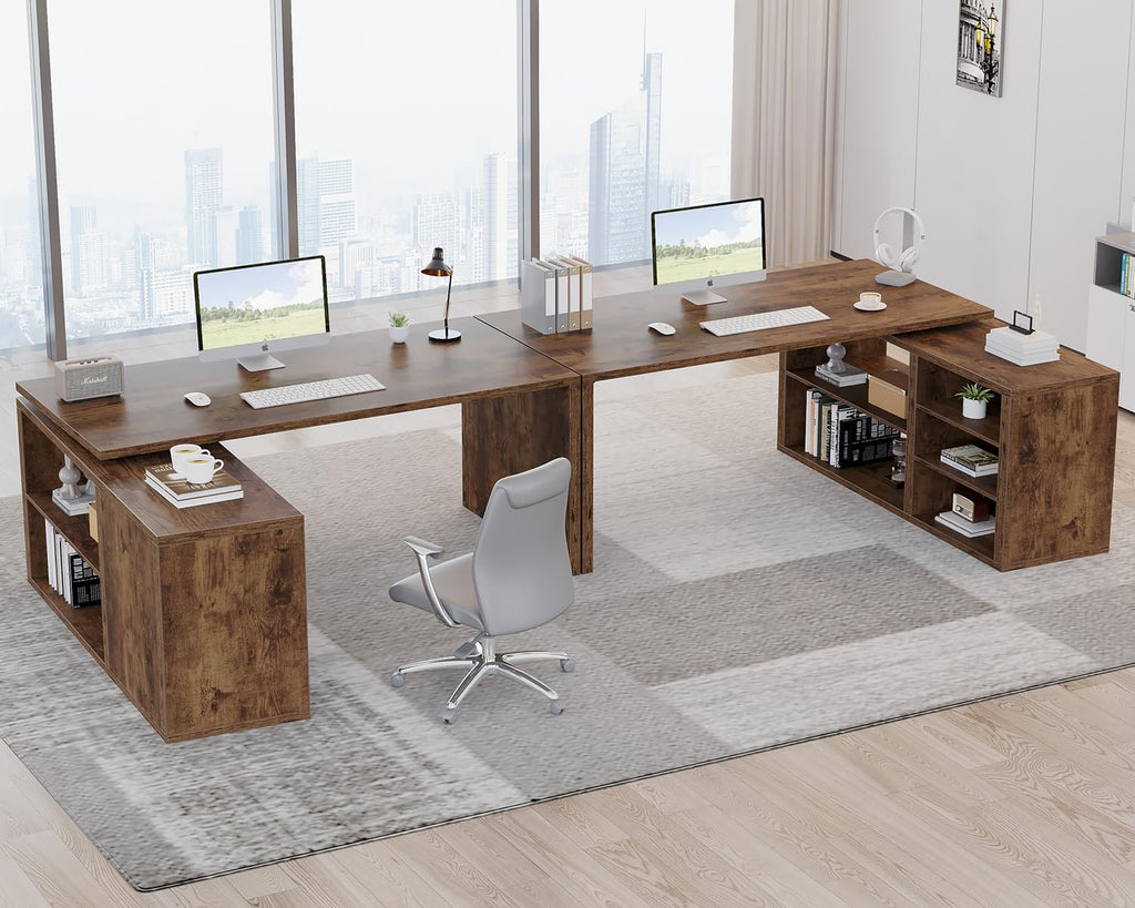 HSH Black L Shaped Computer Desk, Corner Desk with Storage Cabinet Shelves, Reversible Industrial Wood Executive Workstation, L-Shaped Home Office Table for Work Study Writing Gaming, 55 Inch
