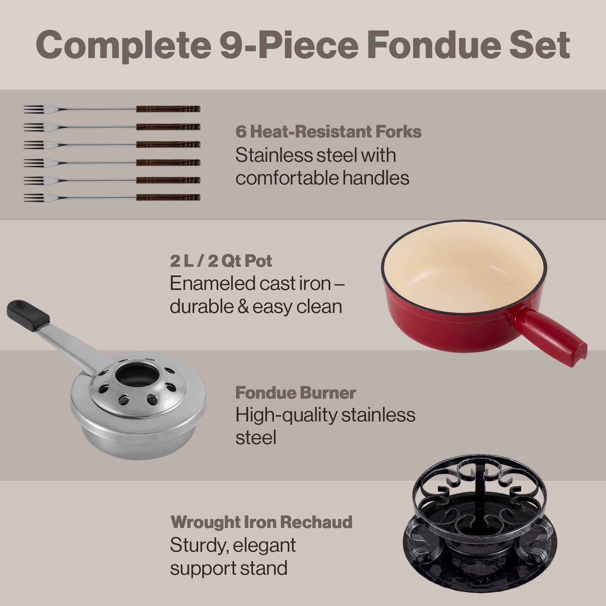 Swissmar Lugano Cast Iron Cheese Fondue Set, 9-Piece, 2 QT / 2 L - Ideal for Melting Cheese, Chocolates, Caramel, & More - Perfect for Kitchen Collection & Gift Giving - Matte Black