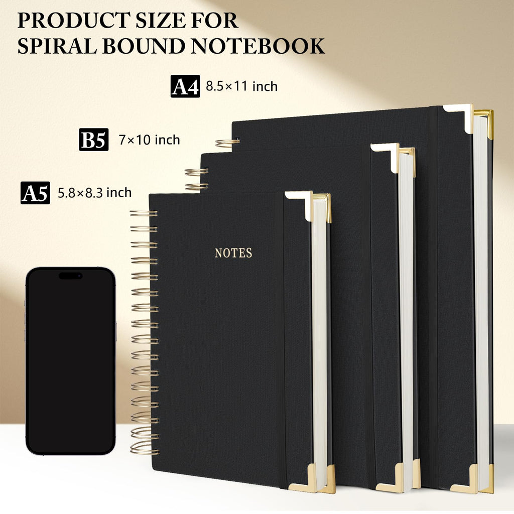 Spiral Notebook Journal, 328 Pages Linen Hardcover College Ruled Notebook, Lined Thick Journals for Women Men, A4 Thick Spiral Journal for Writing, 100GSM Paper, Cute Notebooks for Work School
