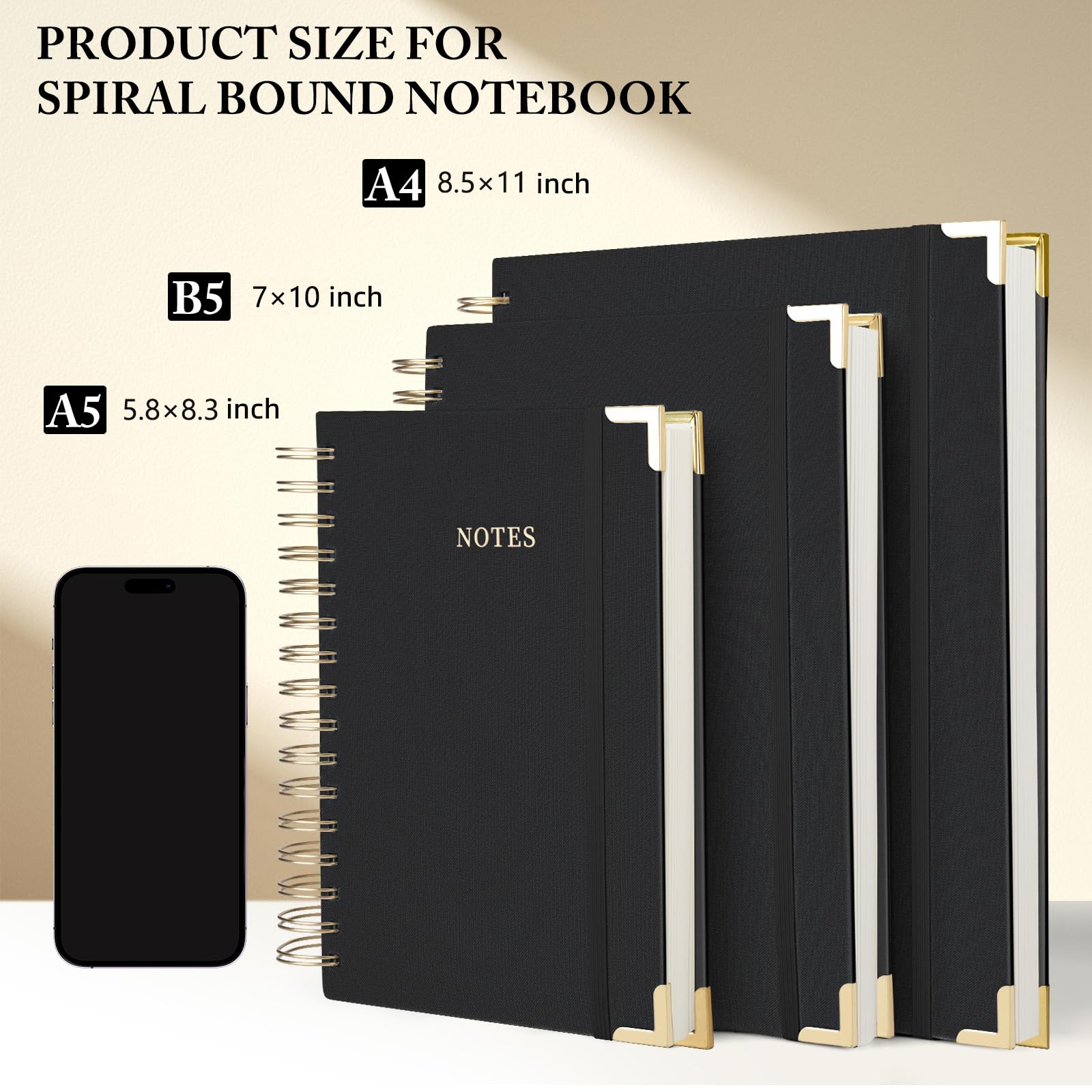 Spiral Notebook Journal, 328 Pages Linen Hardcover College Ruled Notebook, Lined Thick Journals for Women Men, A4 Thick Spiral Journal for Writing, 100GSM Paper, Cute Notebooks for Work School