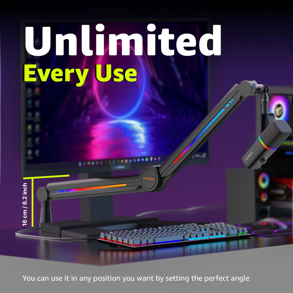 IXTECH Premium Microphone Boom Arm with Desk Mount, 360° Rotatable, Fully Adjustable, for Podcast, Video, Gaming, Radio, Studio, Recording, Sturdy and Universal VALIANT Model