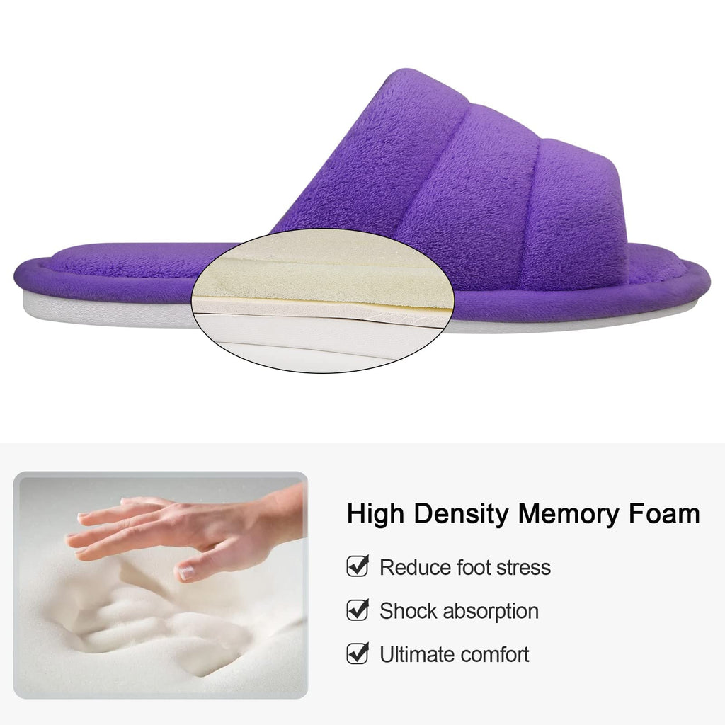 shevalues Terry Cloth Open Toe Slippers for Women Memory Foam Slip On House Slippers