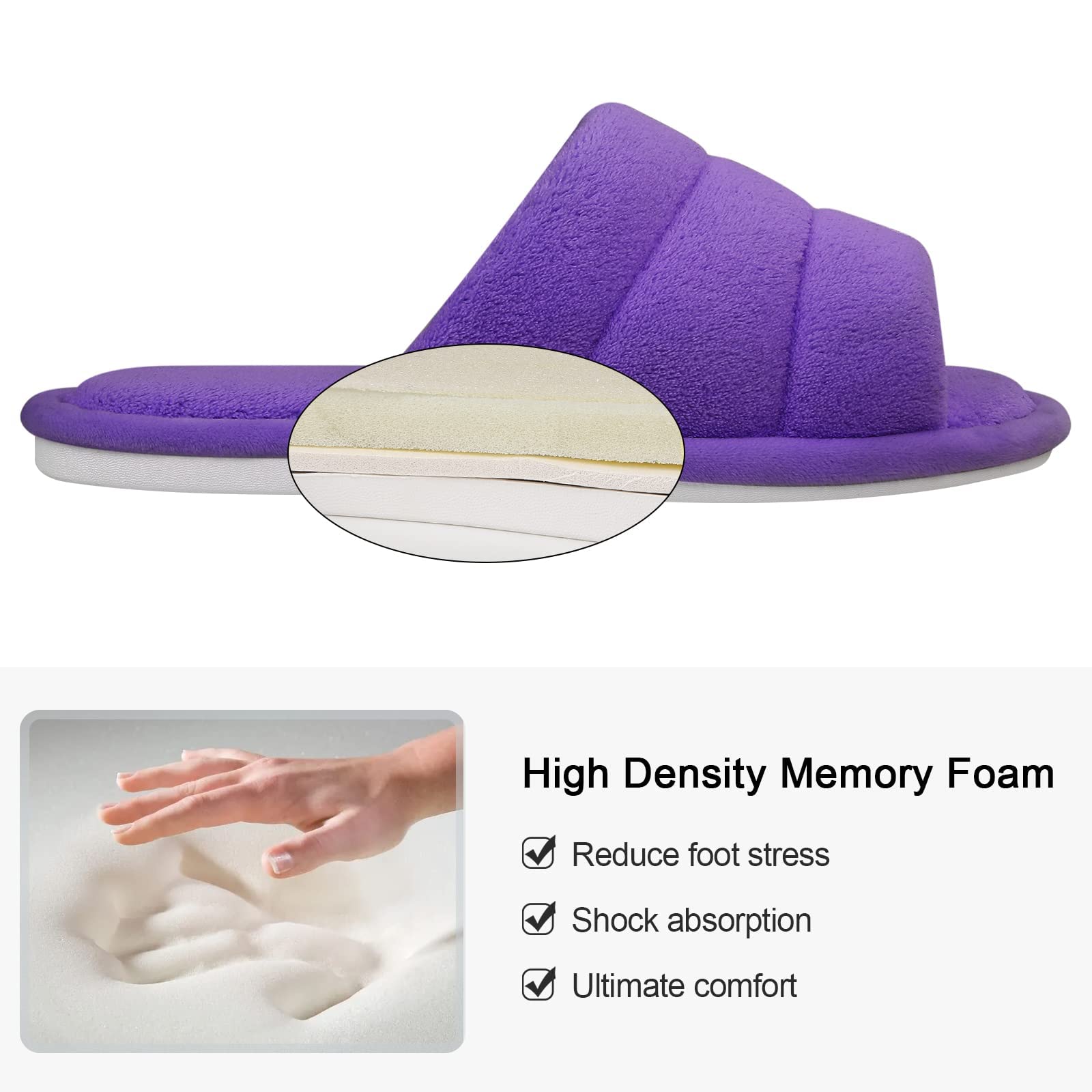 shevalues Terry Cloth Open Toe Slippers for Women Memory Foam Slip On House Slippers