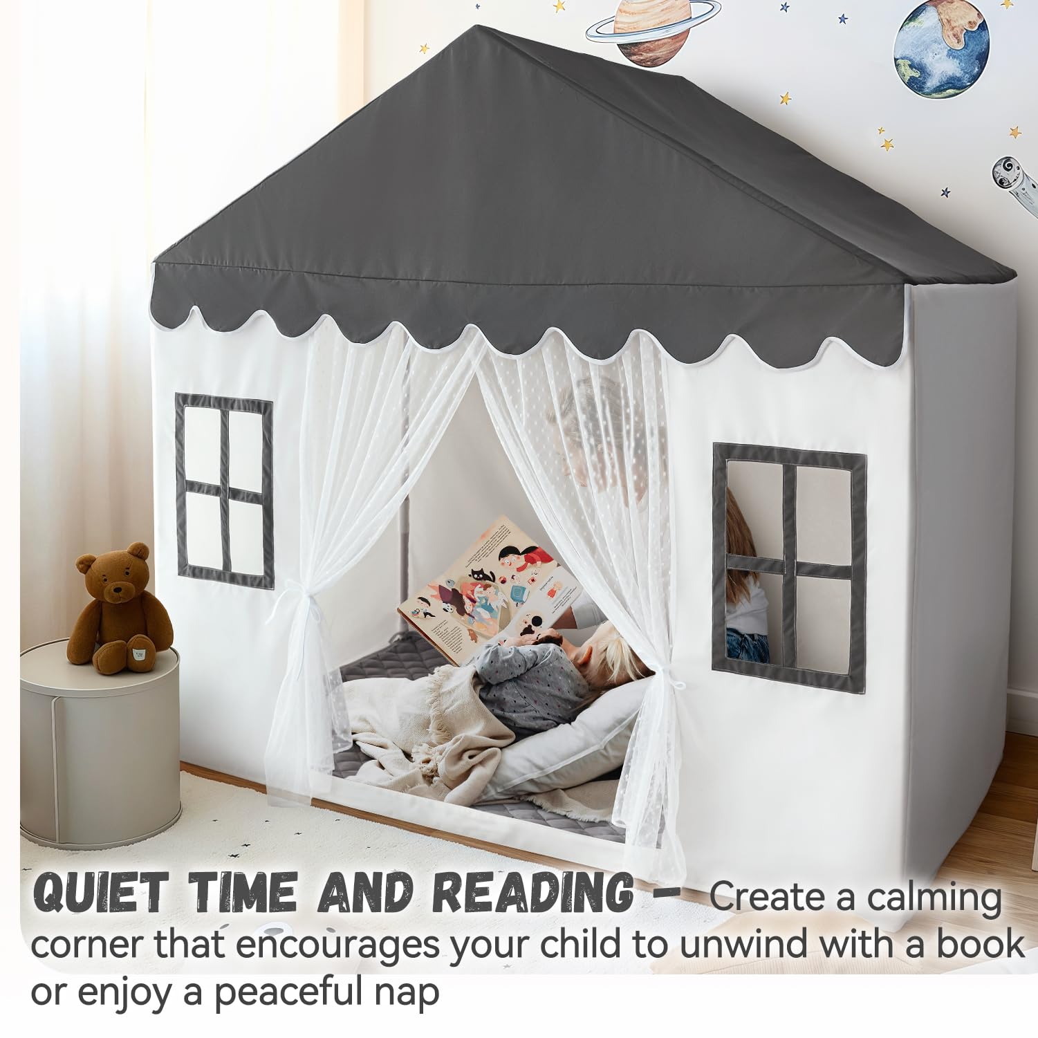 Kids Play Tent with Mat, Large Playhouse Play Tent Indoor for Girls Boys | Kids Play Playhouse Tent Ages 4-8 for Toddlers Children Boy Girl Play House Toy Birthday Gift, Washable, 57" x 35.5" x 53"