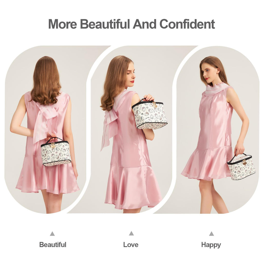 AmBealla Makeup Bag Large Waterproof Cosmetic Bags with Makeup Brush Holder,Cute Printed Makeup Organizer for Women Traveling,Portable Toiletry Bag for Girls