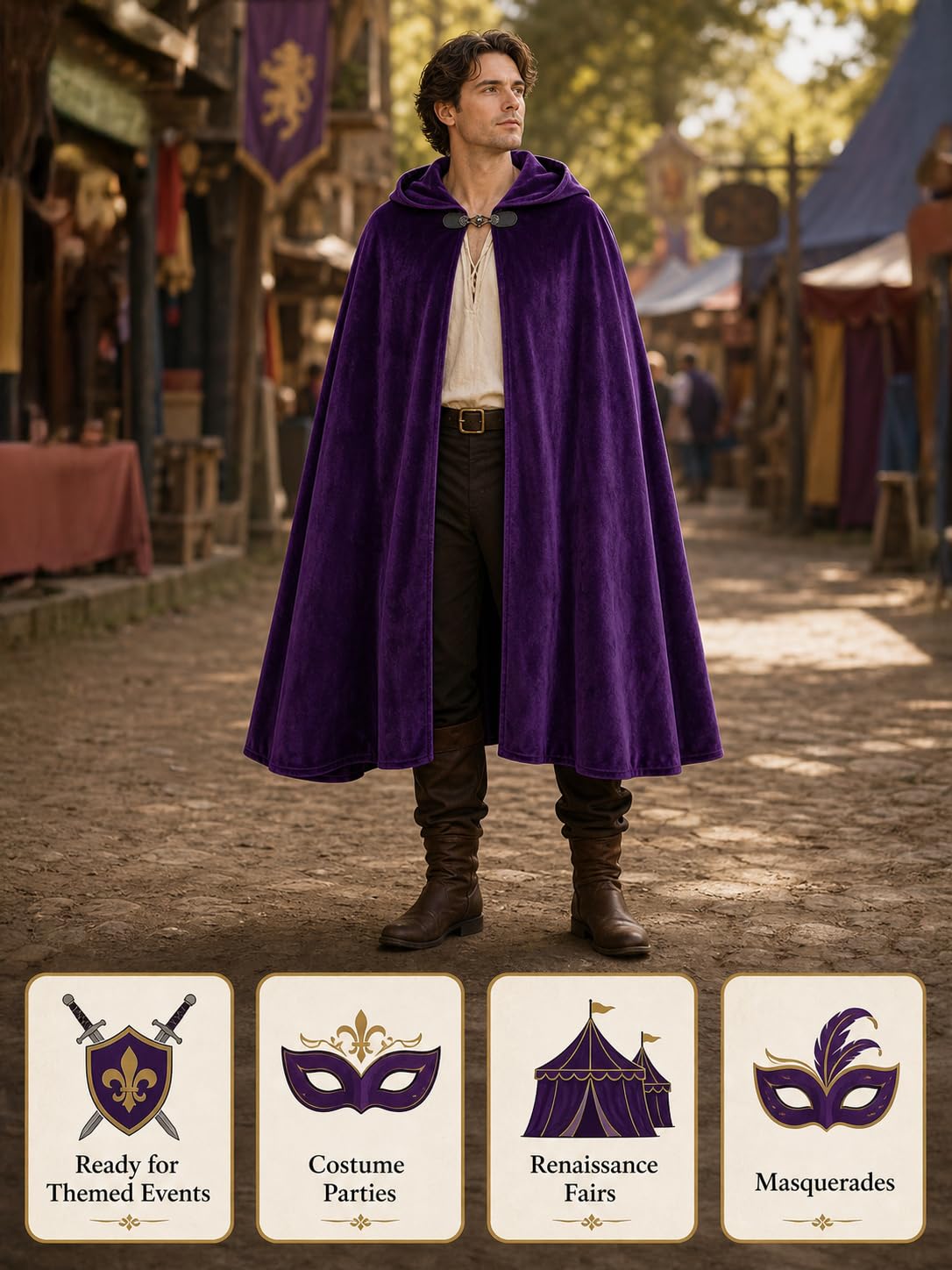 JEGERMIG Medieval Hooded Cloak Halloween Renaissance Costume