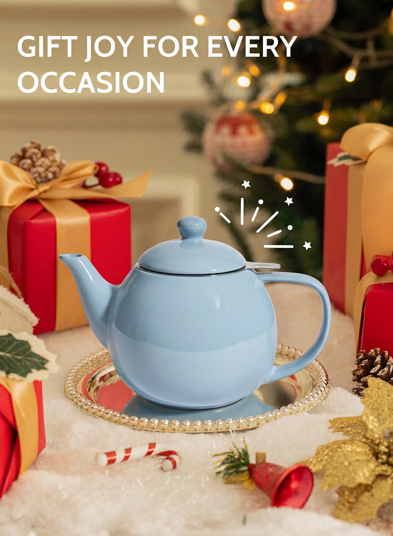 Sweese Porcelain Teapot 27 oz with Infuser for Loose Leaf Tea, Bluish Grey