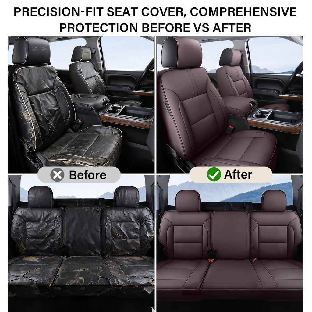 Coverado Chevy Silverado Seat Covers, Faux Leather Seat Covers Fit for Chevy Silverado GMC Sierra 2007-2025 1500, 2015-2025 2500HD 3500HD Crew Double Extended Cab (Front, Black)