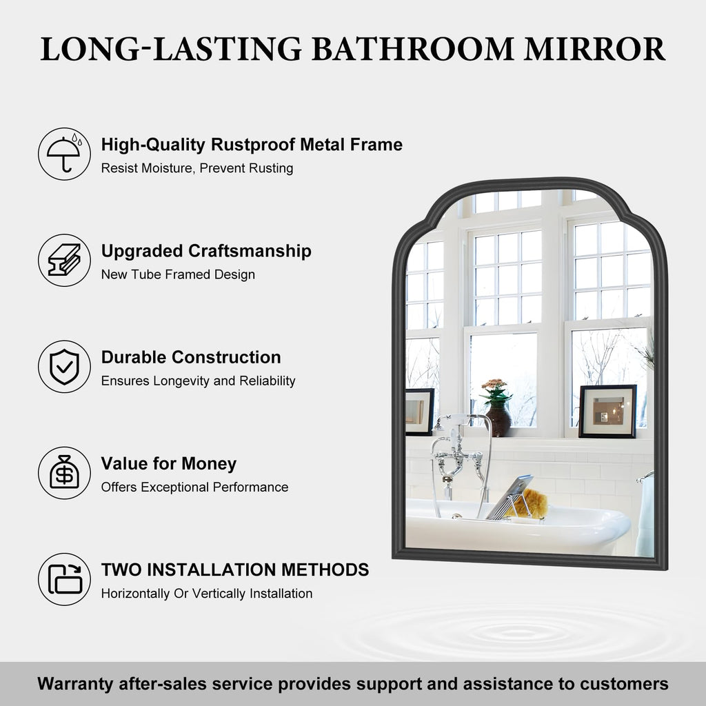 Ferytange 18X24 Inch Black Mirror for Wall with Metal Frame Rectangular Rounded Bathroom Vanity Mirror Anti-Rust, Hangs (Black 18" x 24")