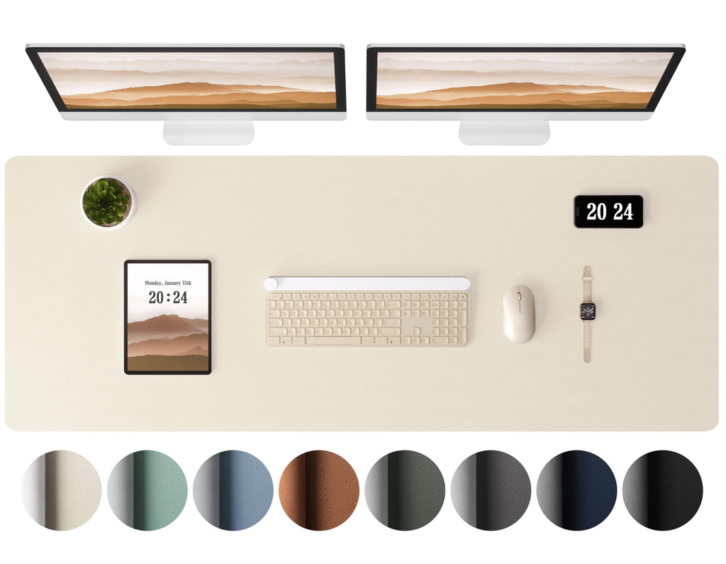 Aothia Leather Desk Pad Protector - Large Mouse Pad, Office Mat, Non-Slip PU Leather Blotter, Laptop Desk Pad, Waterproof Writing Pad for Office and Home (Beige, 38" x 13.7")