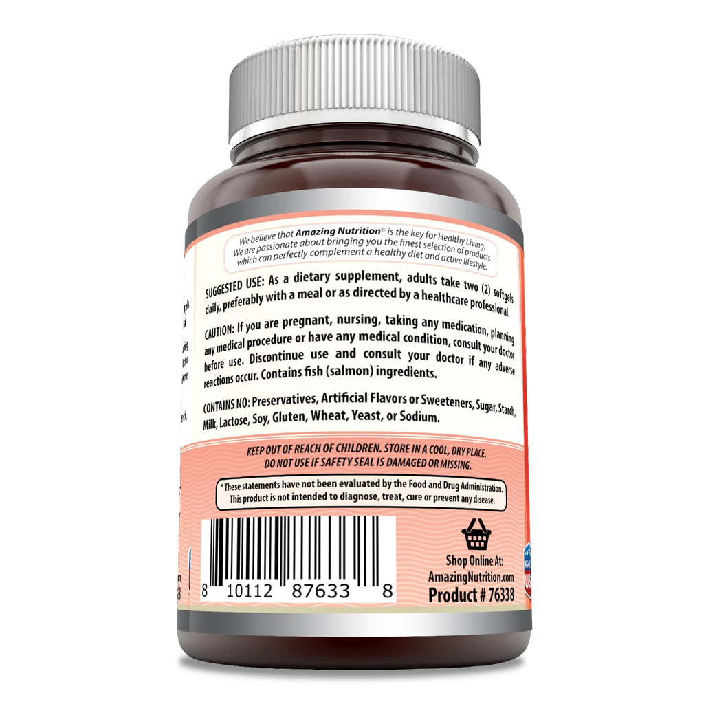 Amazing Omega Wild Alaskan Salmon Oil Supplement | 2000 Mg per Serving | 180 Softgels | Non-GMO | Gluten-Free | Made in USA