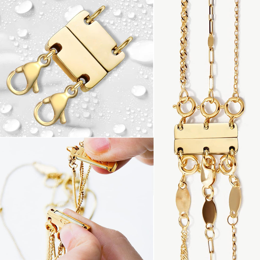 Layering Magnetic Necklace Clasp,18 K Gold and Silver Separator for Stackable Necklaces