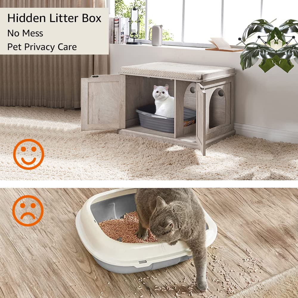 unipaws Extra Large Cat Litter Box Enclosure for Self-Cleaning & Automatic Litter Boxes, Tall Cabinet with Charging Station, Wooden Dog Proof Hidden Cat House for Top Entry Litter Box