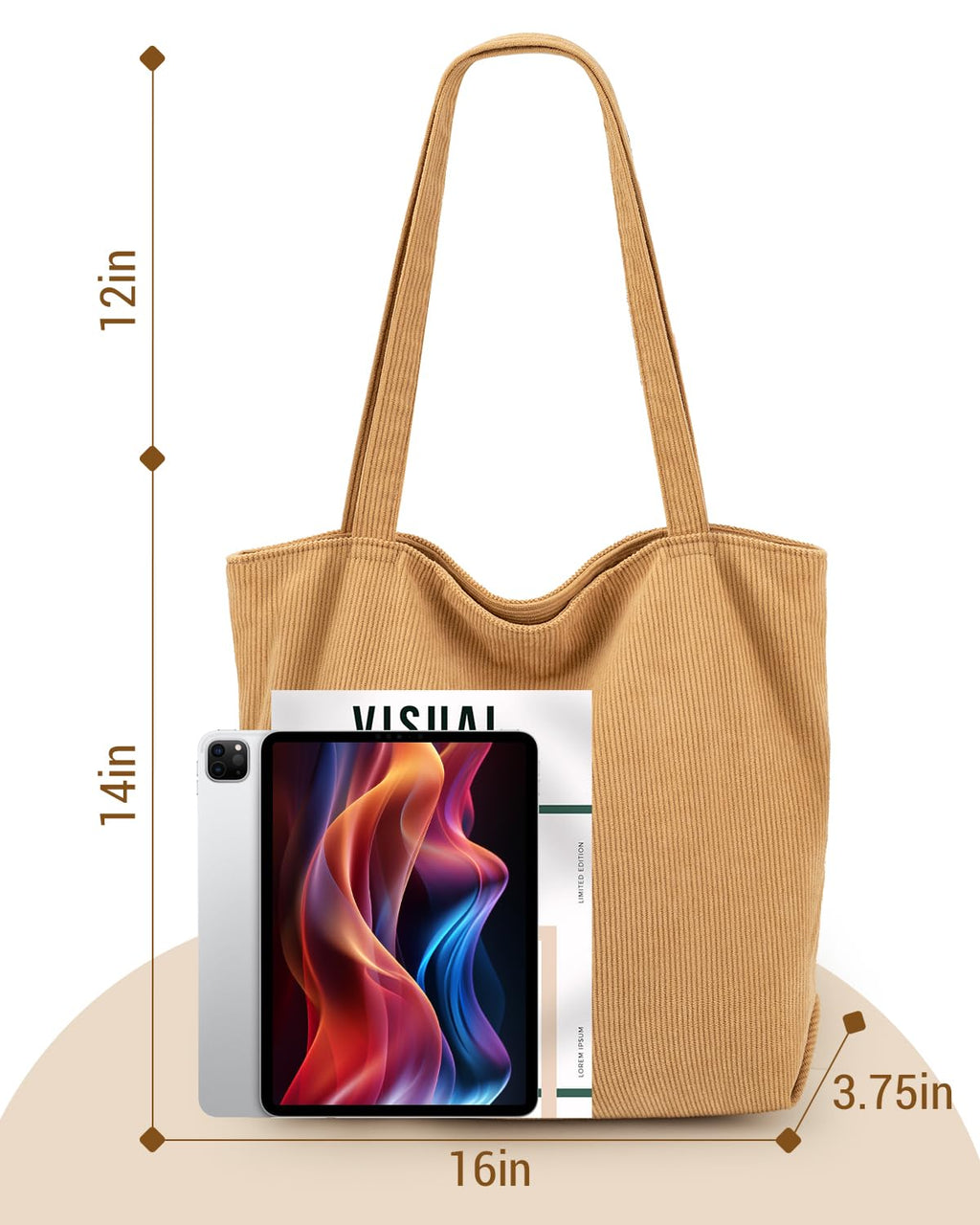Iioscre Corduroy Tote Bag for Women,Hobo HandBags with Zipper,Large Capacity Casual Shoulder Handbags with Inner Pockets