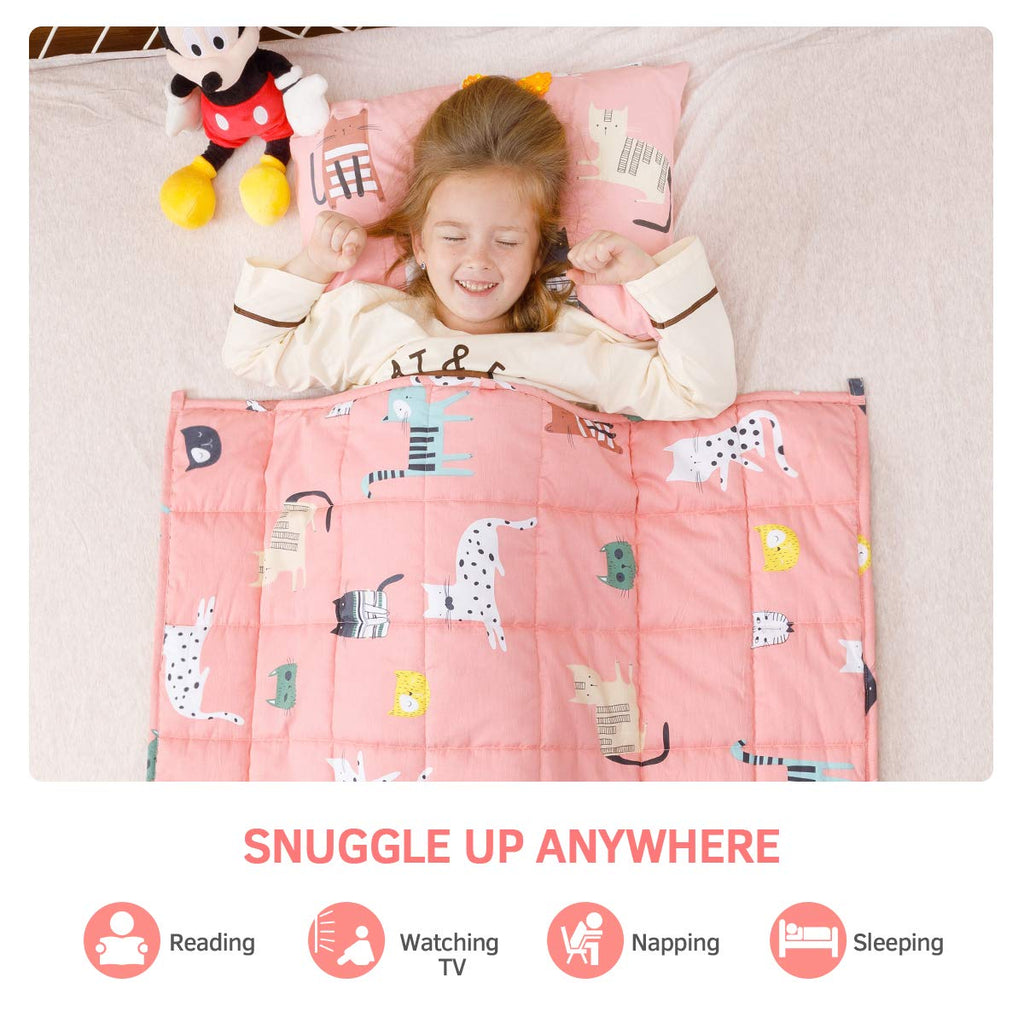 Mr. Sandman Weighted Blanket 3 Pounds Washable, Best for 20-40lb Breathable Cotton Heavy Blanket with Nontoxic Glass Beads - 36" x 48" Cute Cat