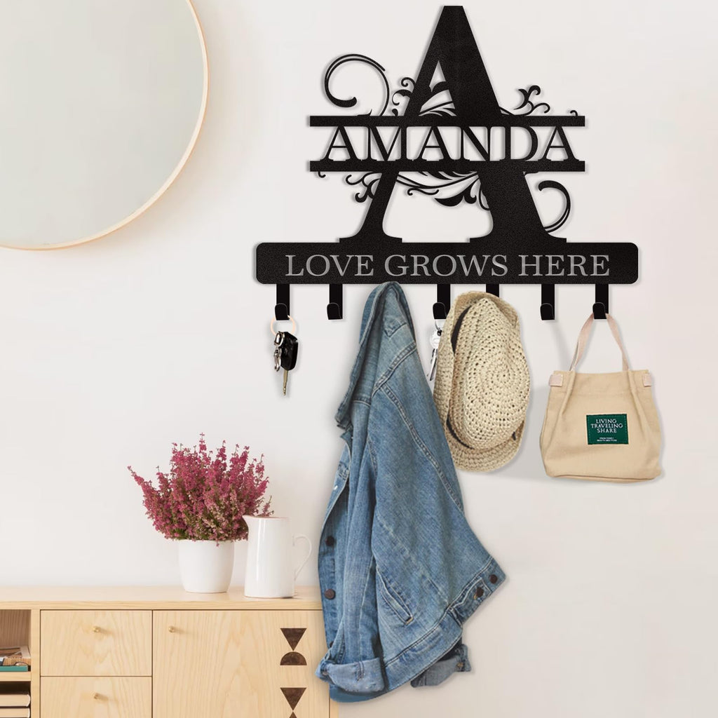 Dyoart Personalized Couple's Name Key Rack, Wall Mounted Metal Key Holder for Housewarming Gifts,ignent Bedding